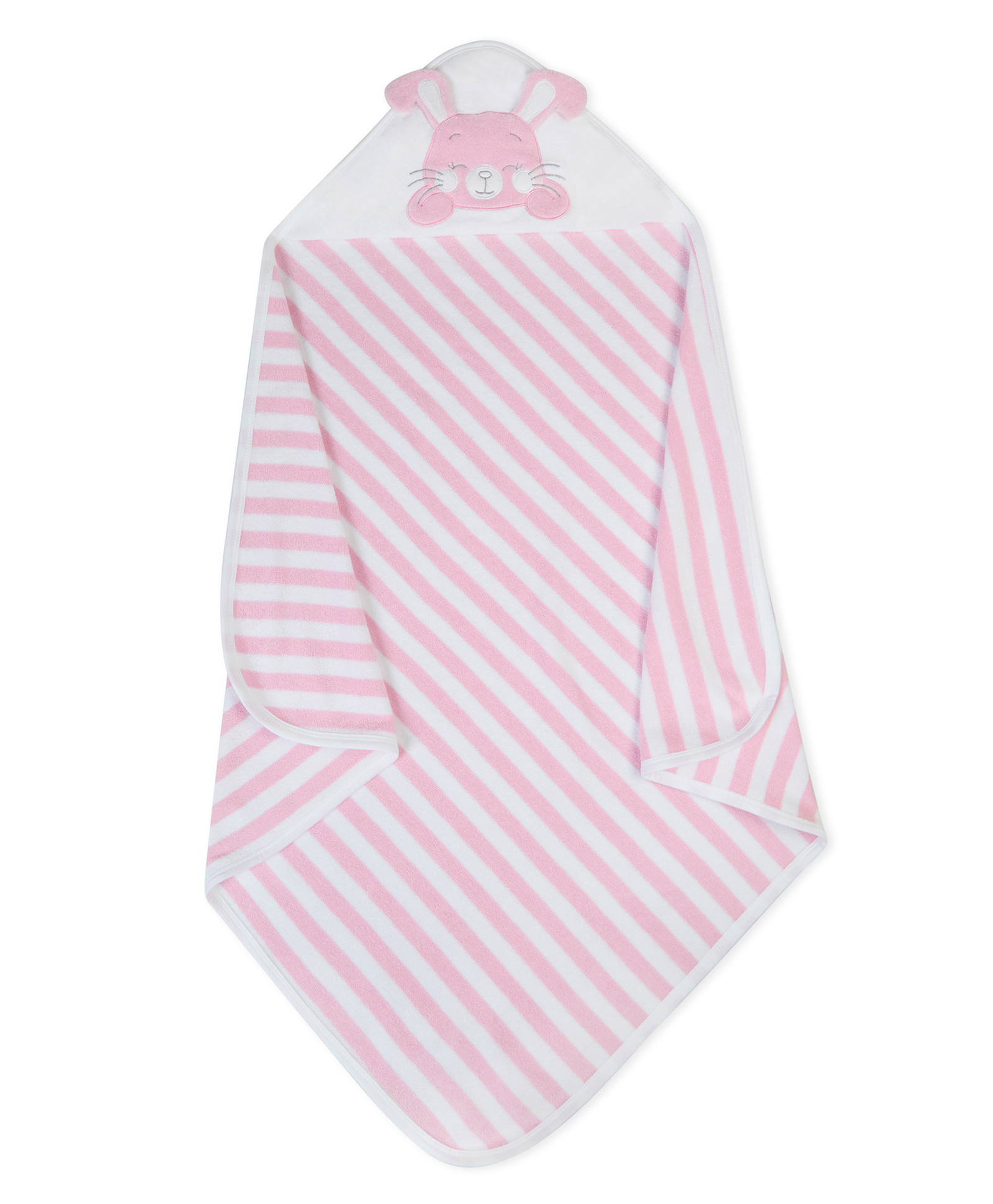 My Milestones 100% Cotton Terry Knit Striped Hooded Towel with with Bunny Applique & Embroidery L 76 x B 76 cm - Pink-picture-5