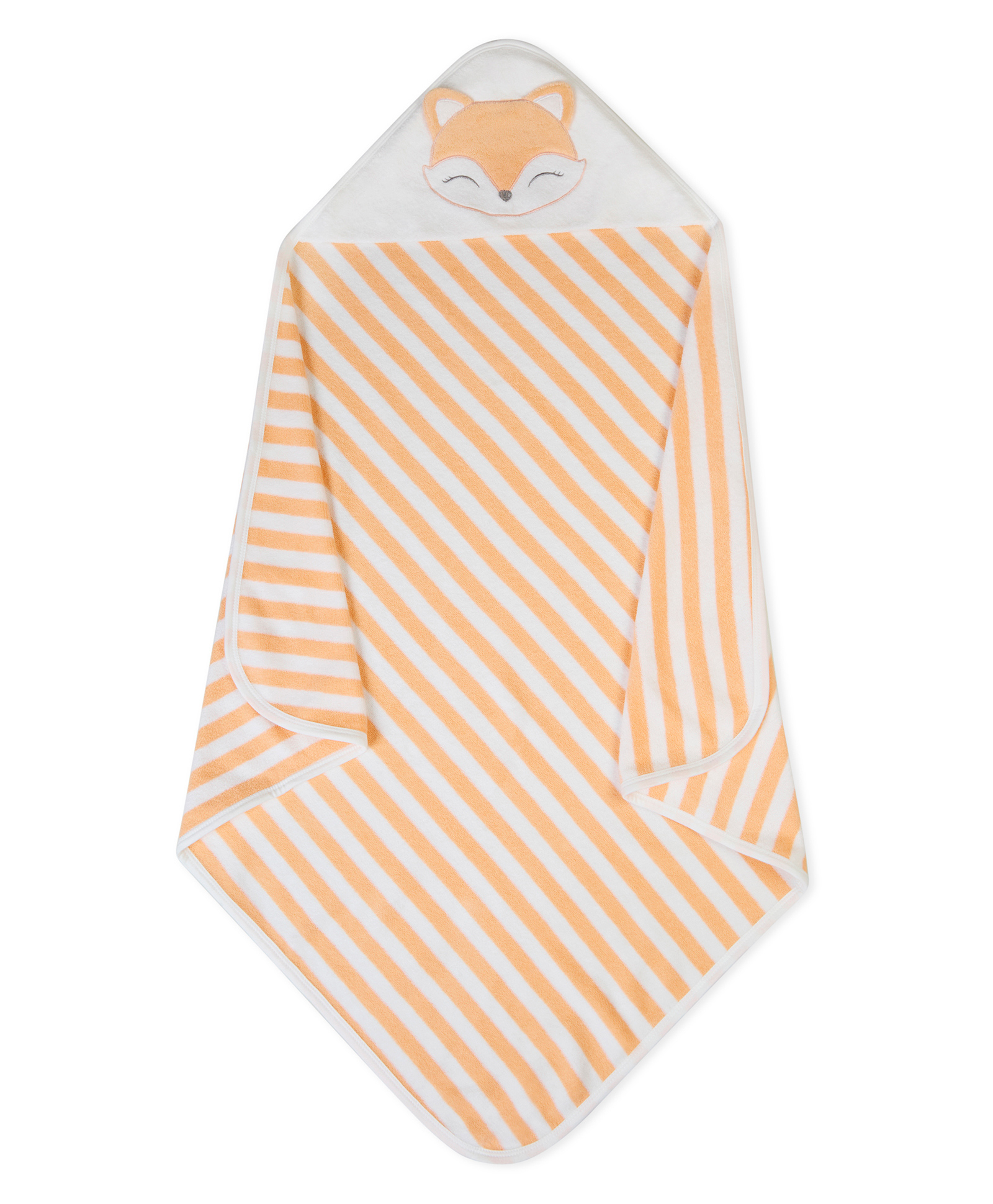 My Milestones 100% Cotton Terry Knit Striped Hooded Towel with with Fox Applique & Embroidery L 76 x B 76 cm - Orange-picture-42