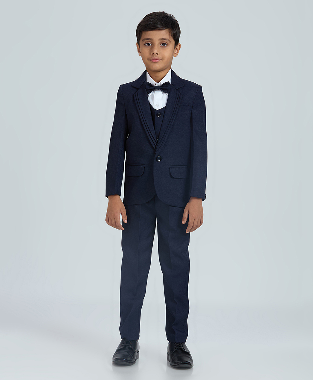 KIDS ISLAND Knit Full Sleeves Solid 4 Piece Party Suit With Bow Set - Navy Blue-image-48