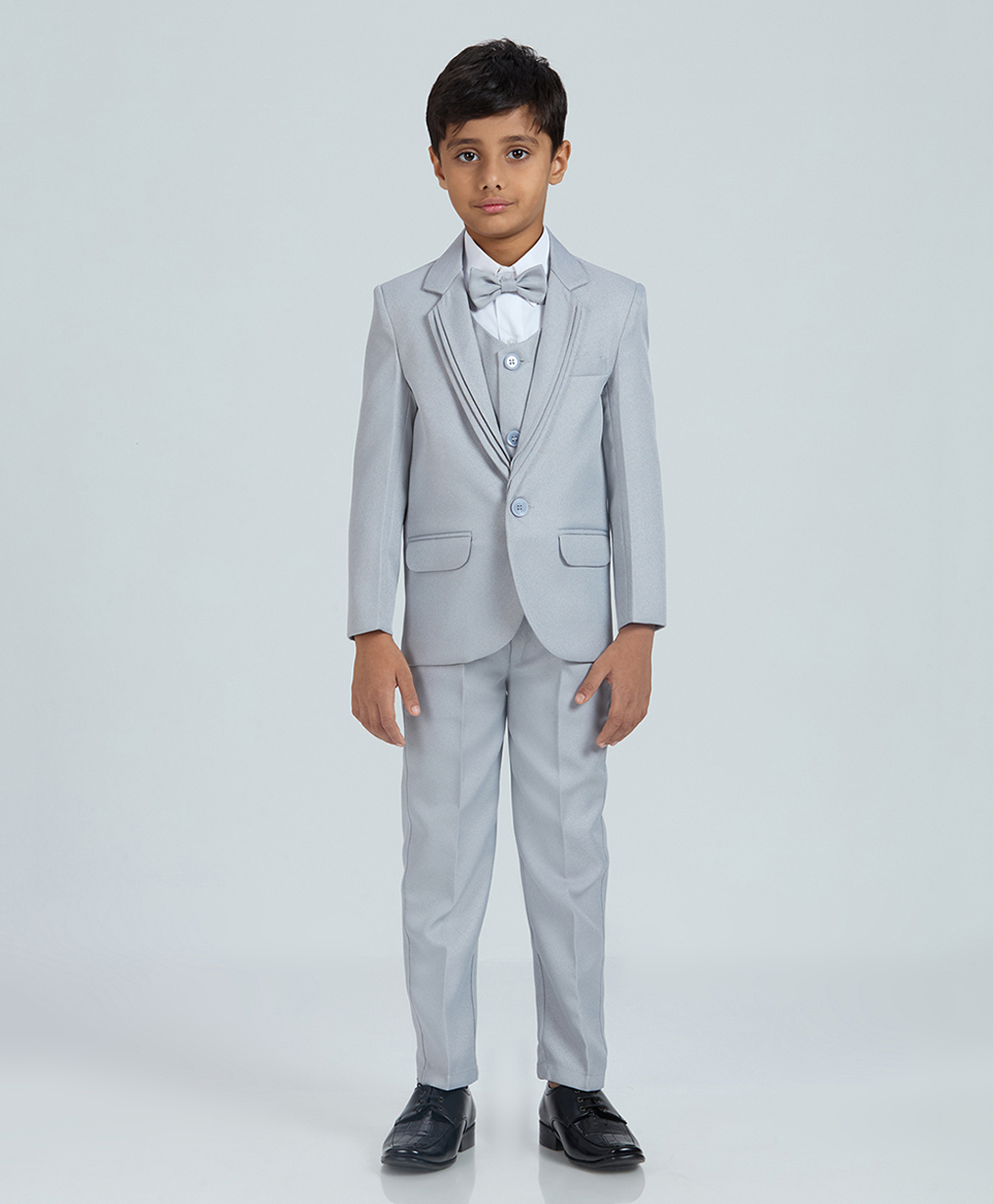 KIDS ISLAND Knit Full Sleeves Solid 4 Piece Party Suit With Bow Set - Grey-image-49