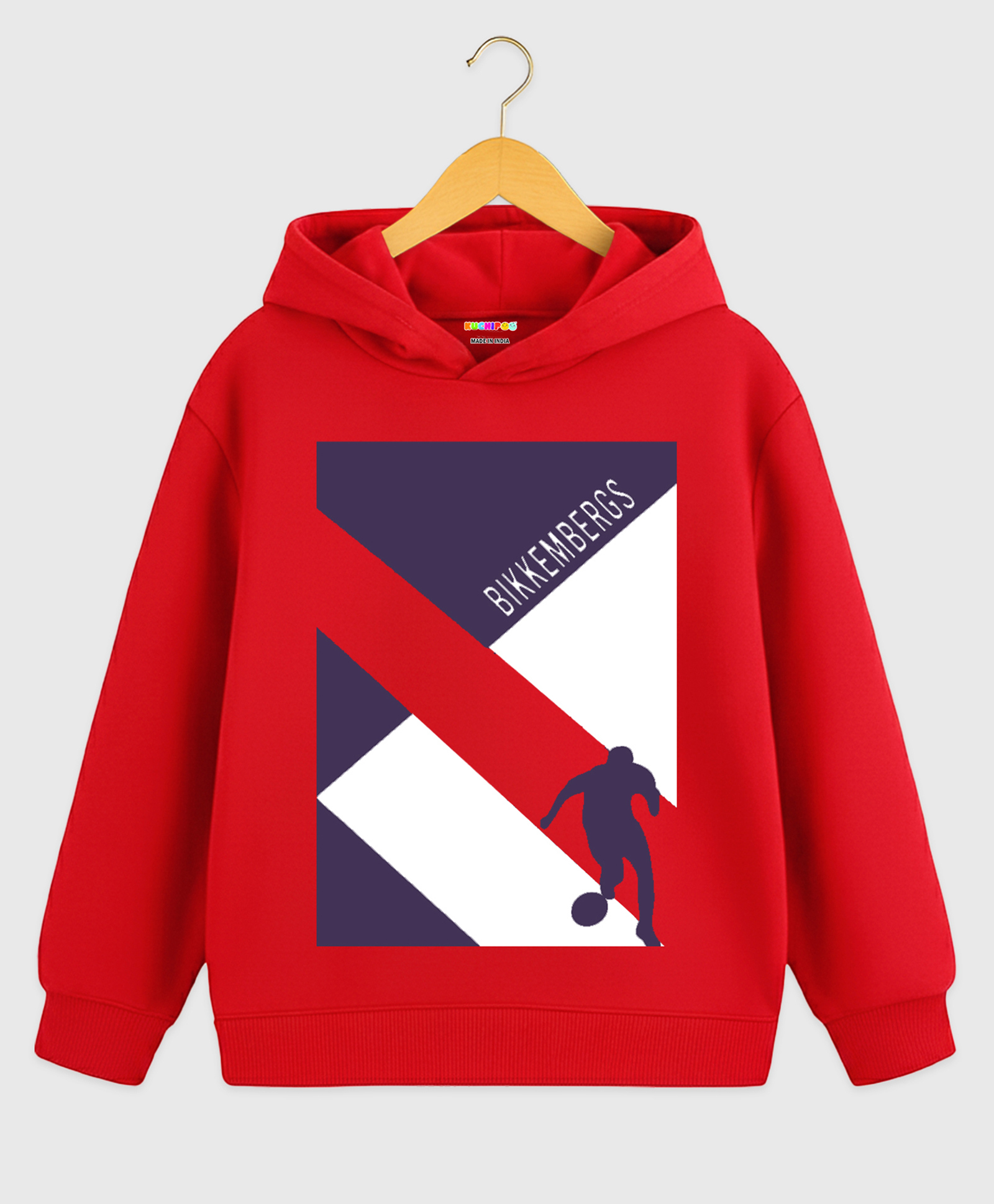KUCHIPOO Fleece Knit Football Player Printed Light Winter Hoodie - Red-image-12