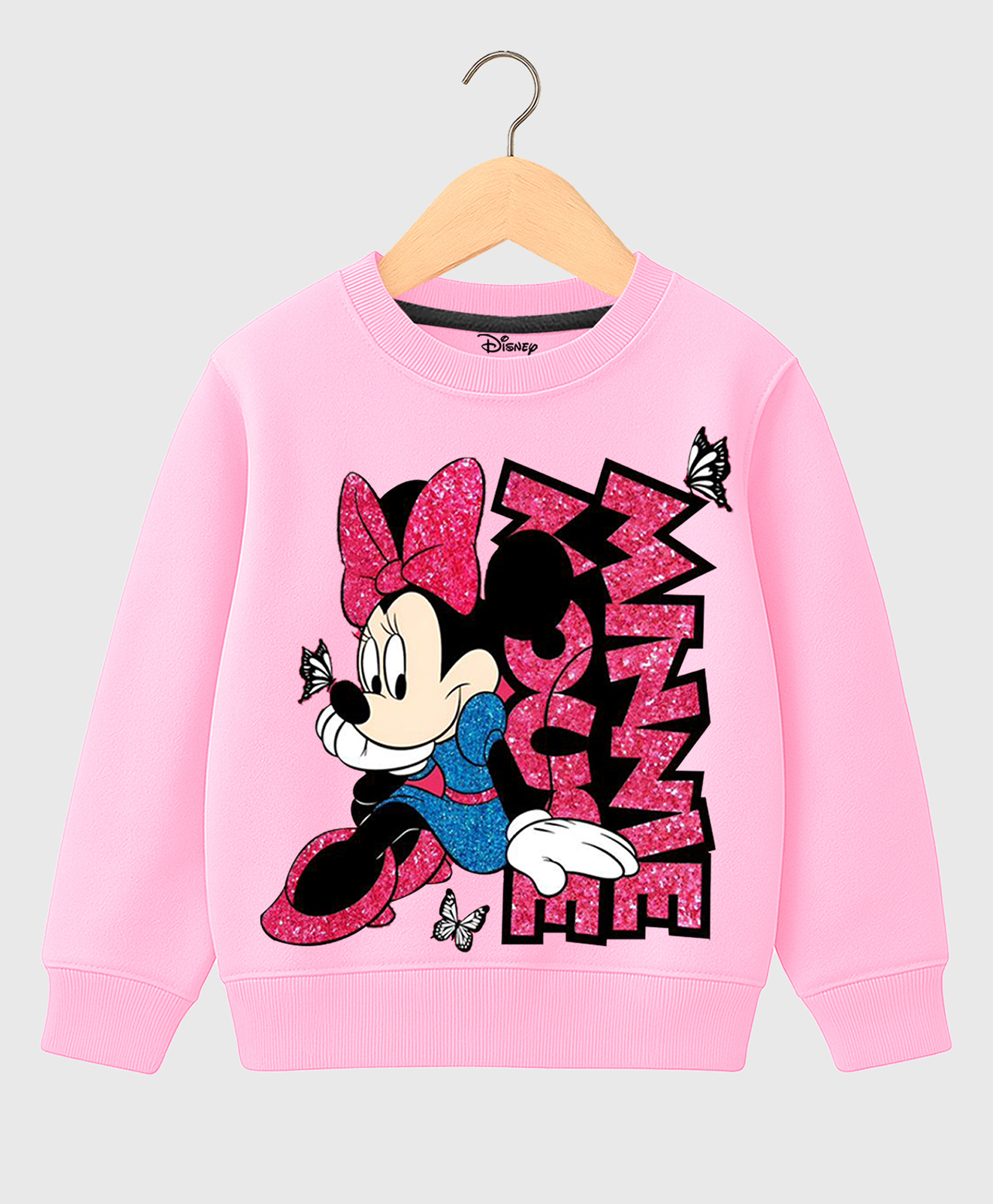 KUCHIPOO Fleece Knit Disney Mickey & Friends Featuring Full Sleeves Minnie Mouse Printed Light Winter Sweatshirt - Pink-picture-24