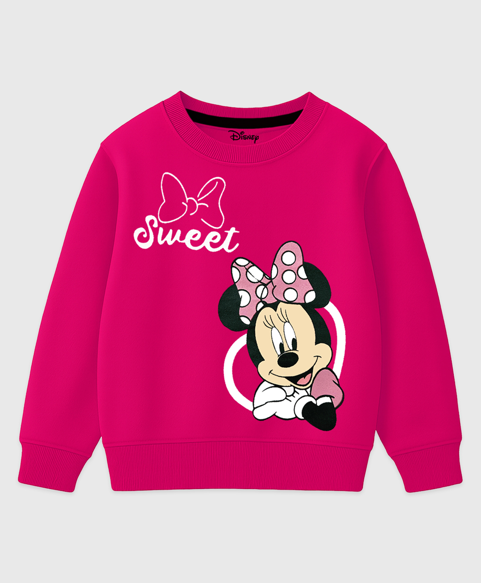 KUCHIPOO Fleece Knit Mickey & Friends Featuring Full Sleeves Minnie Mouse Printed Light Winter Sweatshirt - Red