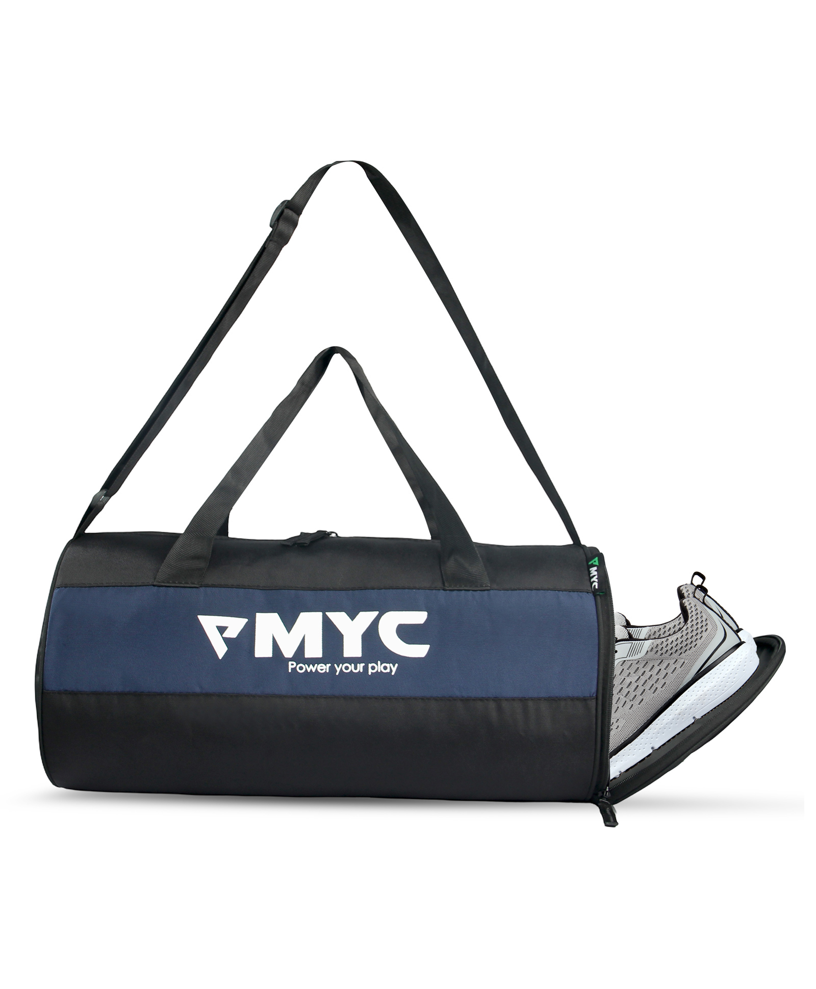 MYC Unisex Sports Gym Bag with Separate Shoe Compartment 20L Travel & Duffle Bag Adjustable Strap, Fits Shoes & Towel Black/Navy (49 cm)-image-39