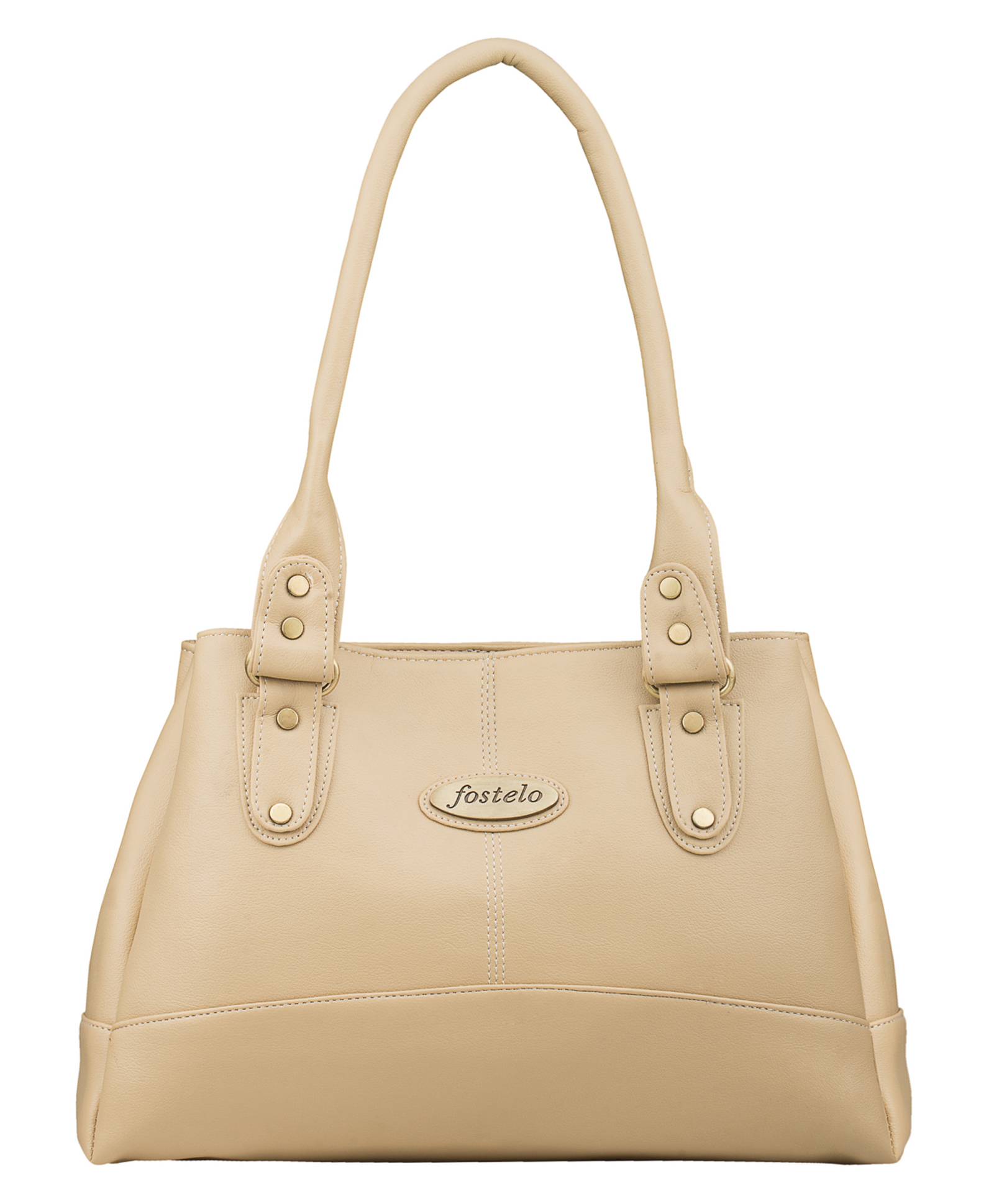 Fostelo Women's Vegan Leather Elite Handbag Shoulder Bag Ladies Purse (Beige) (Large)-image-2