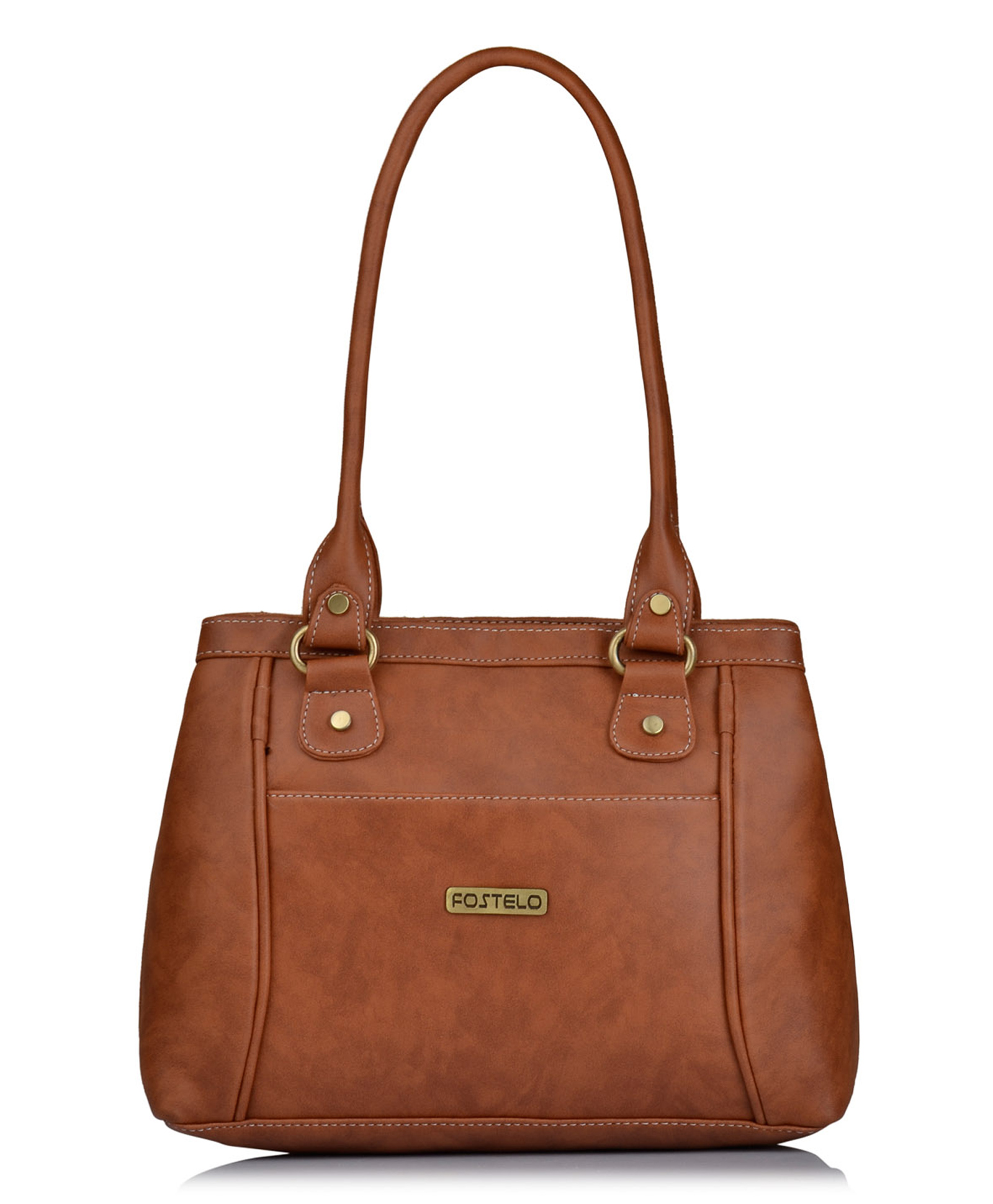 Fostelo Women's Vegan Leather Hynes Handbag Shoulder Bag Ladies Purse (Tan) (Medium)-image-2