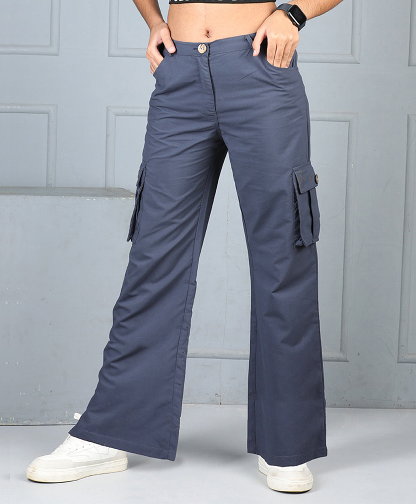 Cutiekins Woven Solid Flared Cargo Pants - Charcoal-picture-27