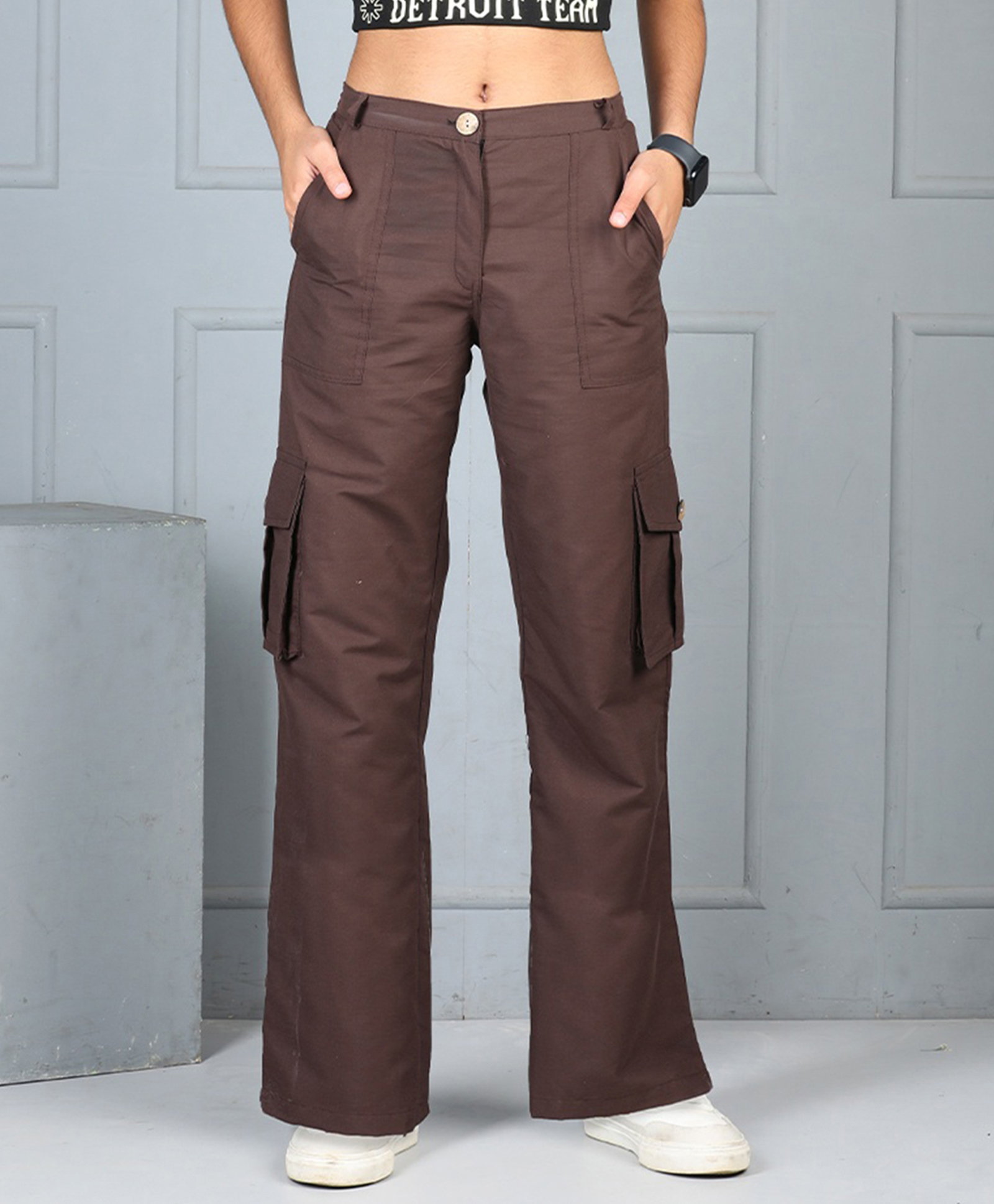 Cutiekins Woven Solid Flared Cargo Pants - Coffee Brown-picture-20