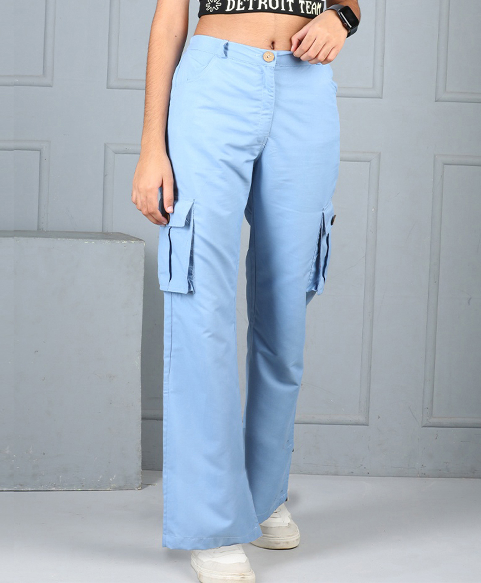 Cutiekins Woven Solid Flared Cargo Pants - Sky Blue-picture-14