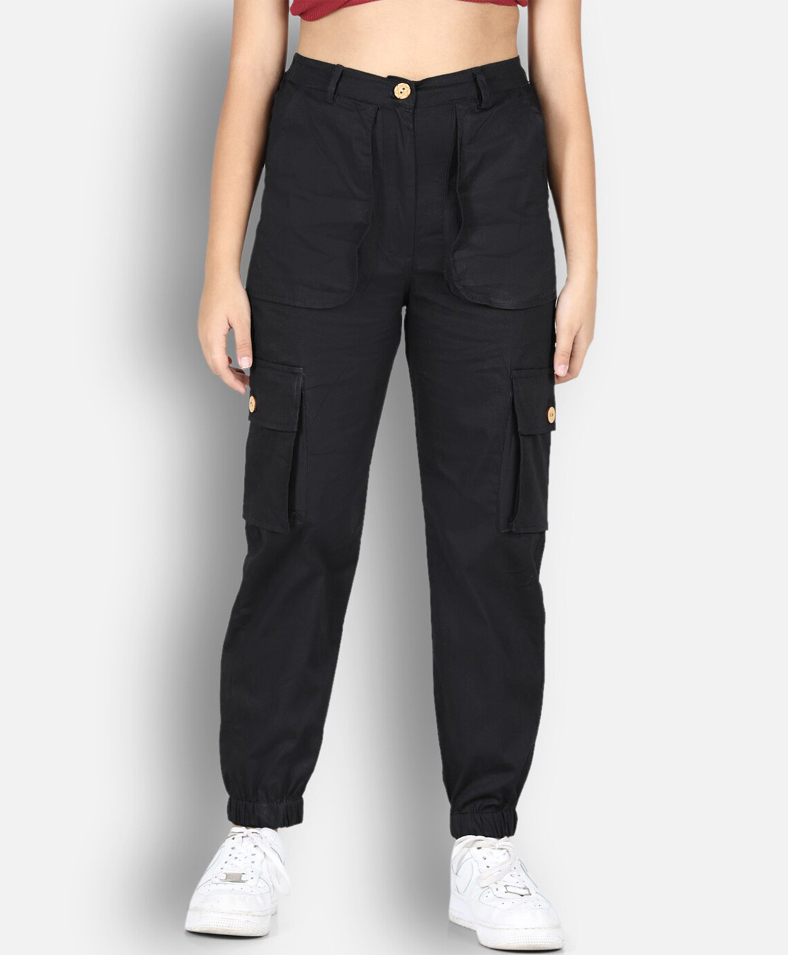 Cutiekins Lycra Woven Solid Cargo Pants - Black-picture-11