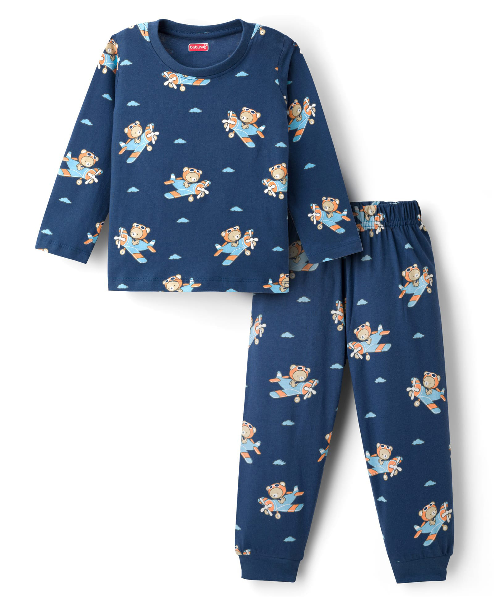 Babyhug Cottton Knit Full Sleeves Night Suit With Marvel Character Print - Navy Blue-image-33