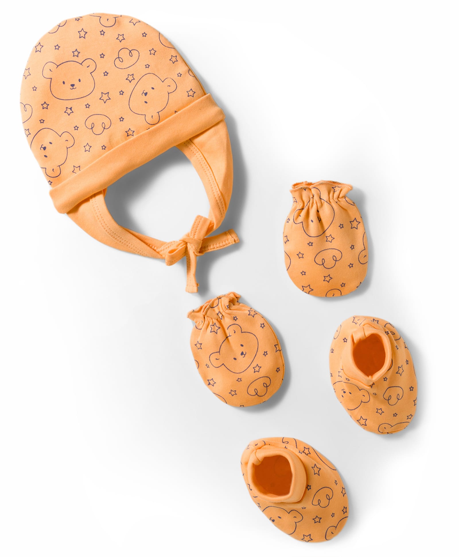 Doodle Poodle 100% Cotton Interlock Knit Cap Mitten & Booties Set with Bear Print Light Orange - Diameter 15 cm-picture-33