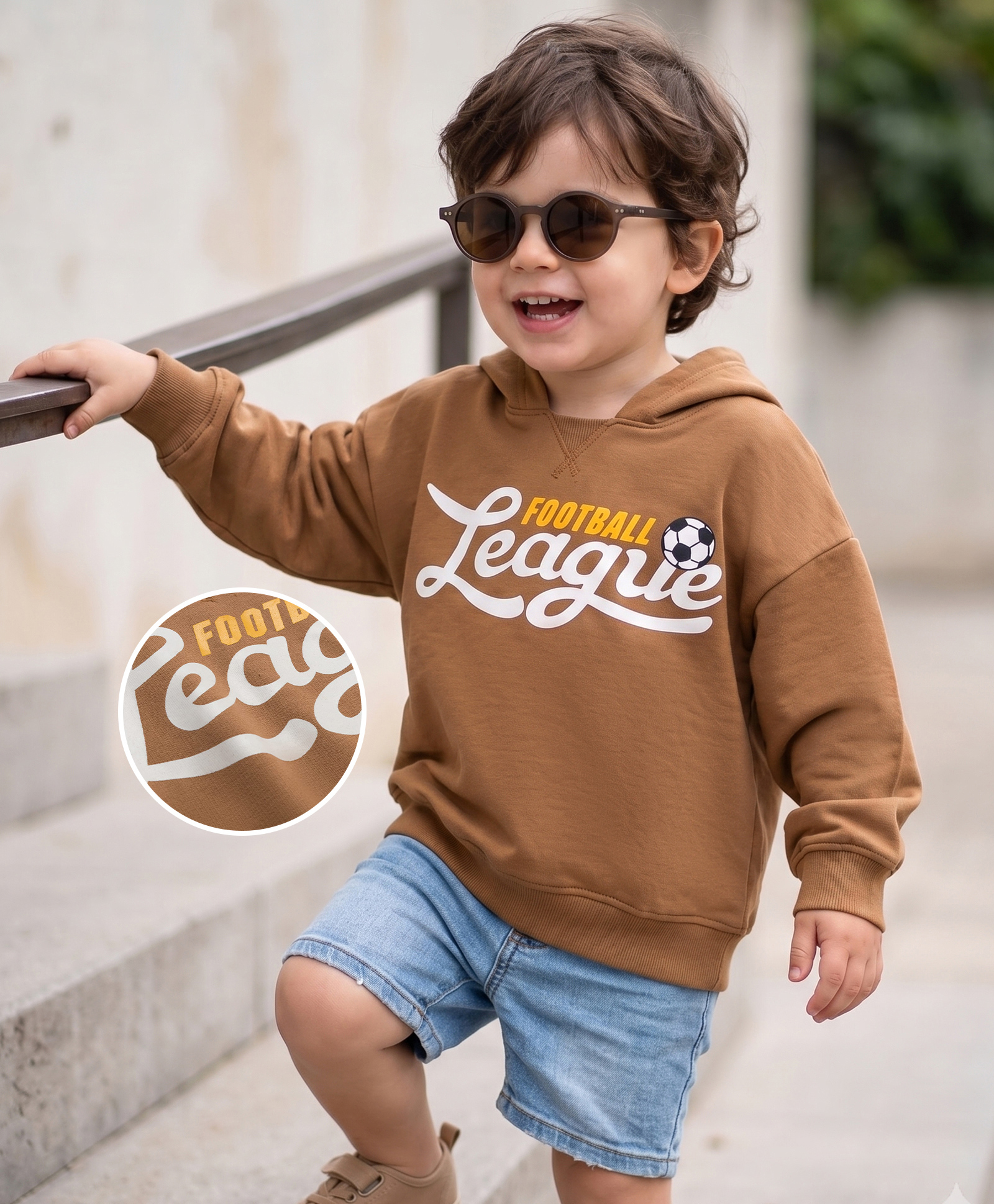 kookie kids india Kookie Kids Terry Knit Full Sleeves Hooded Sweatshirt with Text Graphic - Brown-picture-36