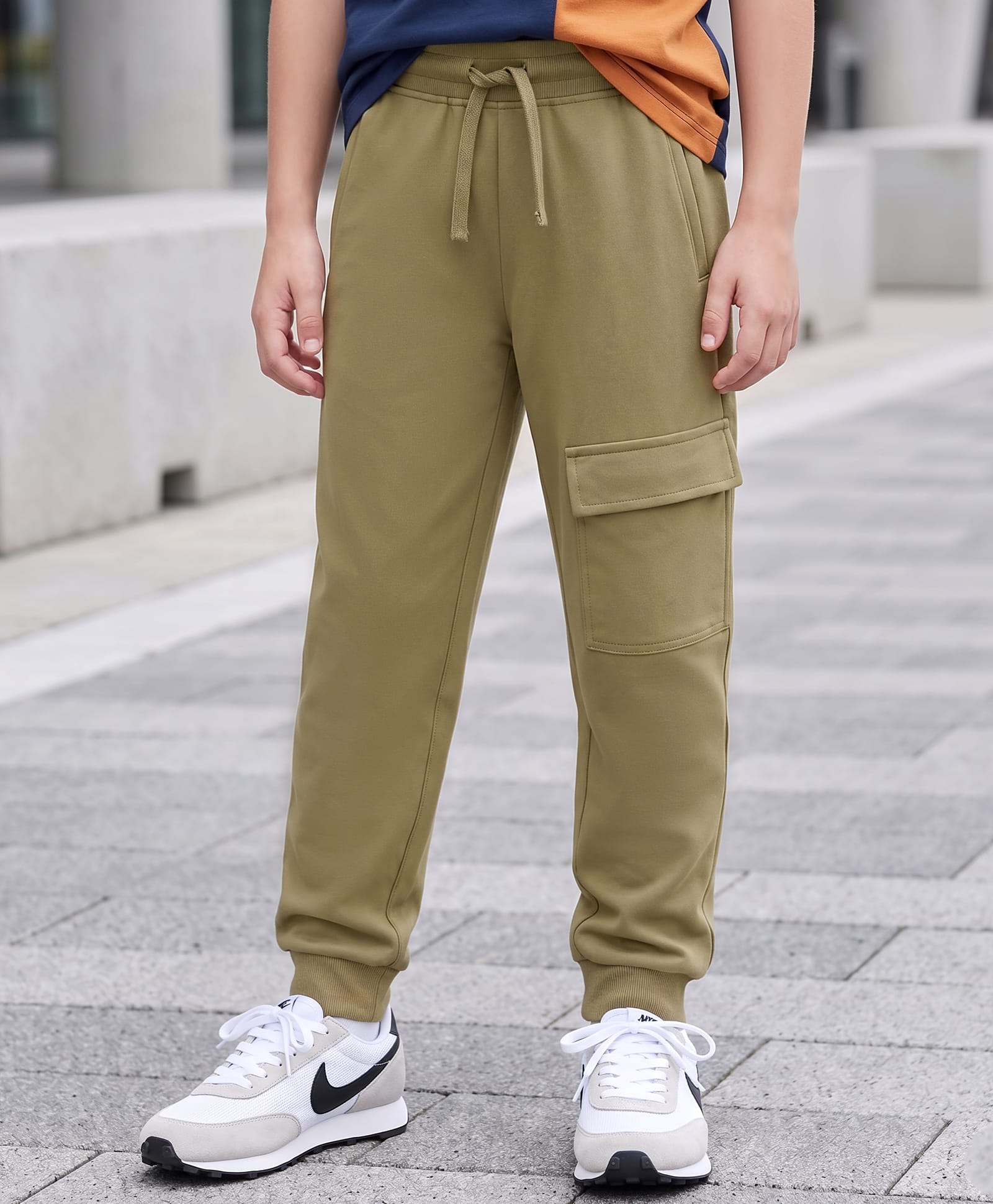 Kookie Kids Terry Knit Full Length Joggers with Pocket - Olive Green-image-1