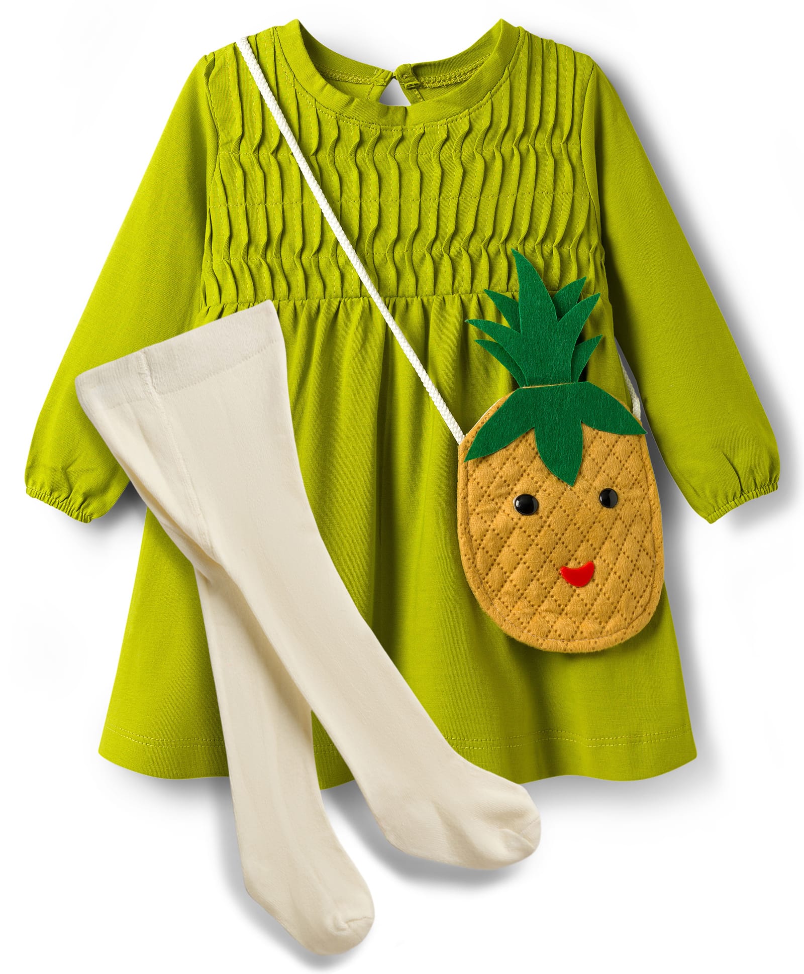Babyhug Cotton Knit Full Sleeves Frock with Stockings & Sling Bag - Green-image-39