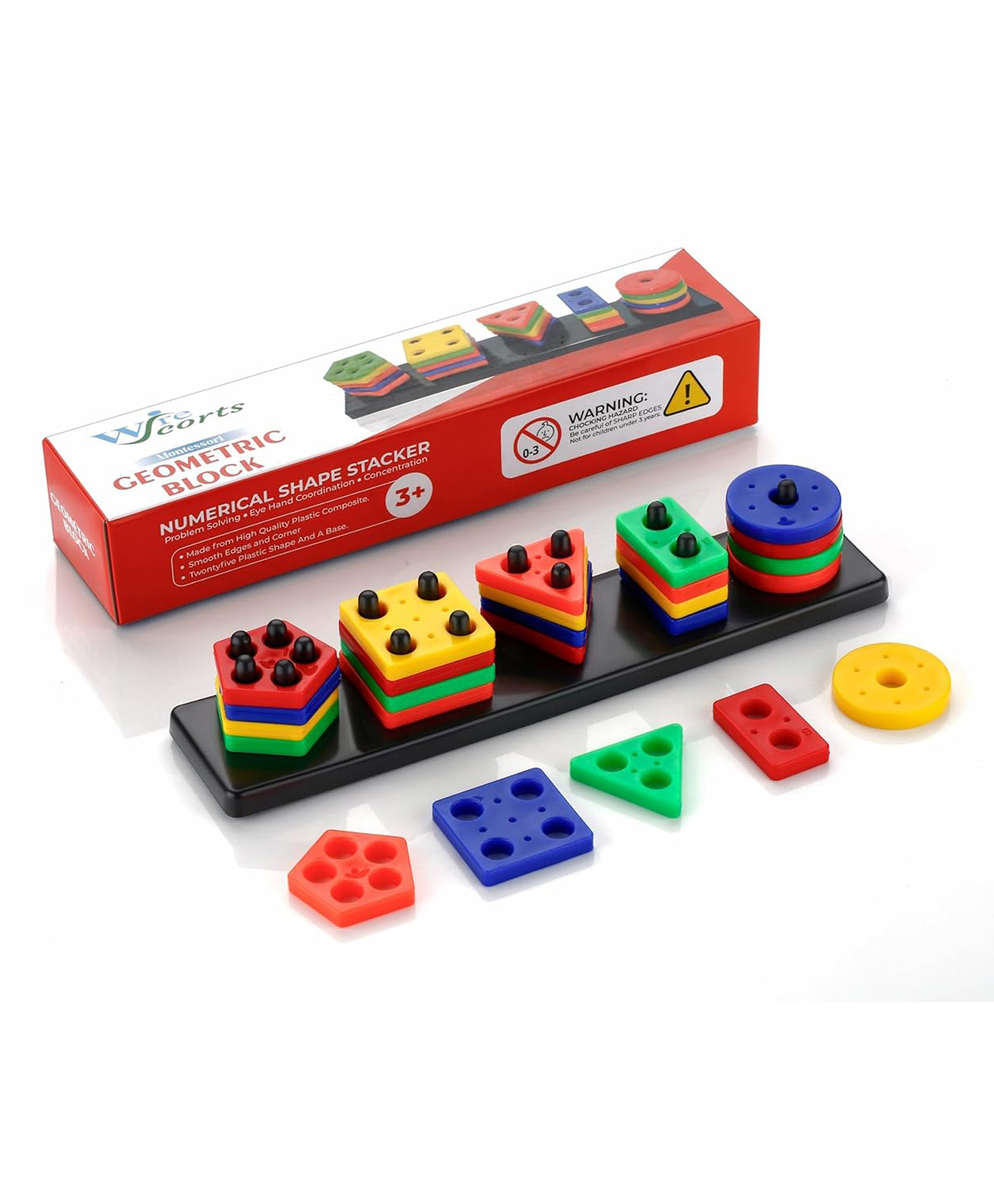 FUNVERSE Angle Geometric Plastic Blocks, Sorting & Stacking Toys for Toddlers and Kids Preschool, Color Stacker Shape Sorter Gift Educational Learning Toy for 1 2 3 Years Boys and Girls, Multicolor