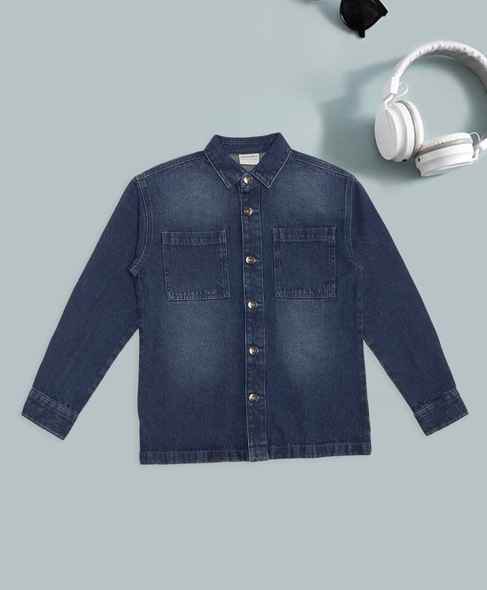 Pantaloons Junior Cotton Woven Full Sleeves Washed Jacket - Navy Blue-picture-30