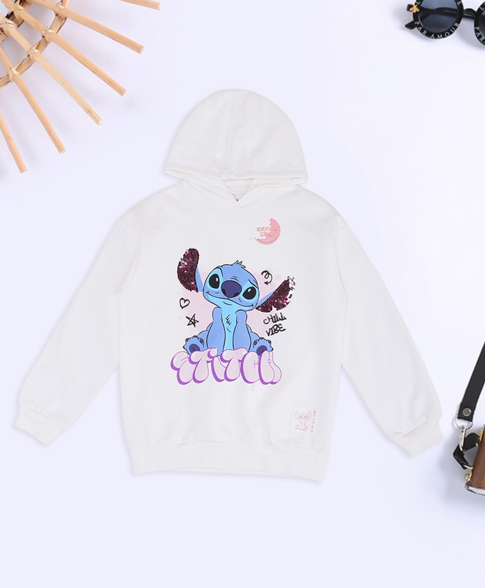Pantaloons Junior Knit Lilo & Stitch Featuring Full Sleeves Character Printed Light Winter Hoodie - White-picture-11