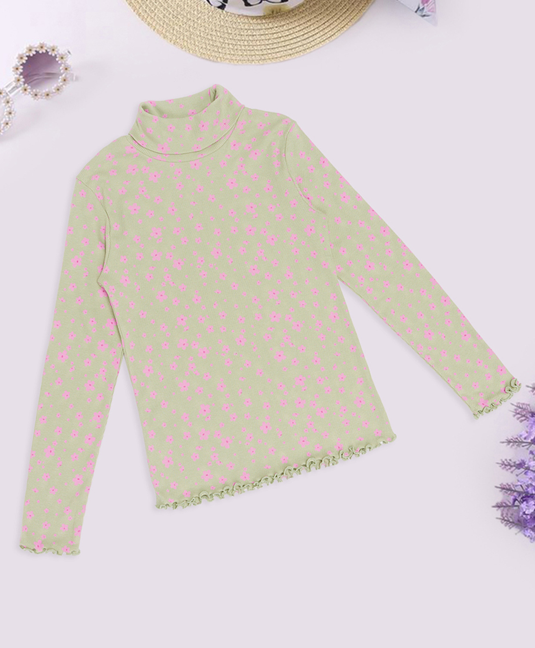 Pantaloons Junior Cotton Elastane Knit Full Sleeves Floral Printed Light Winter Sweatshirt - Olive Green-picture-22