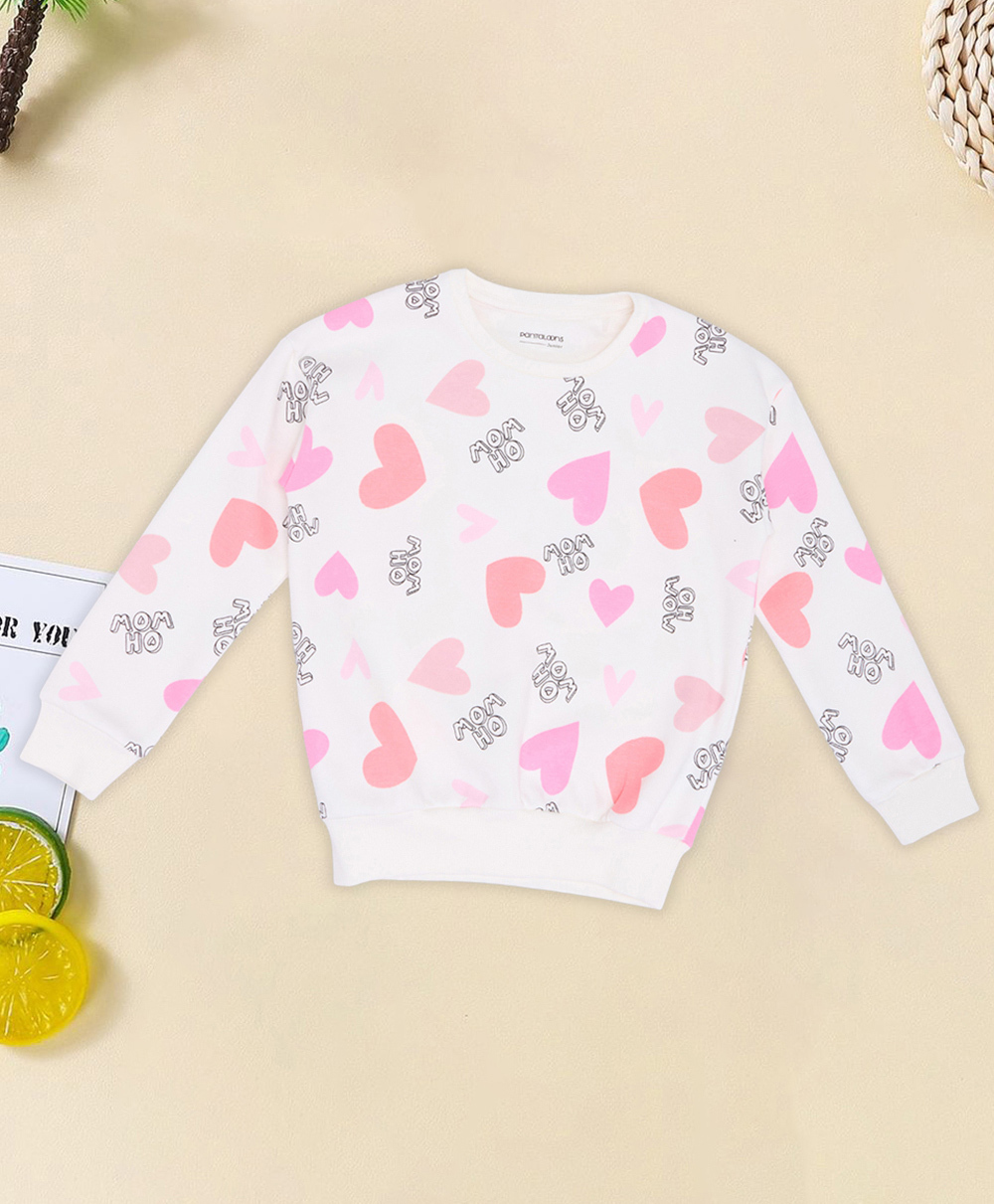 Pantaloons Junior Knit Full Sleeves Oh Wow Text Heart Printed Sweatshirt - Off White-image-12
