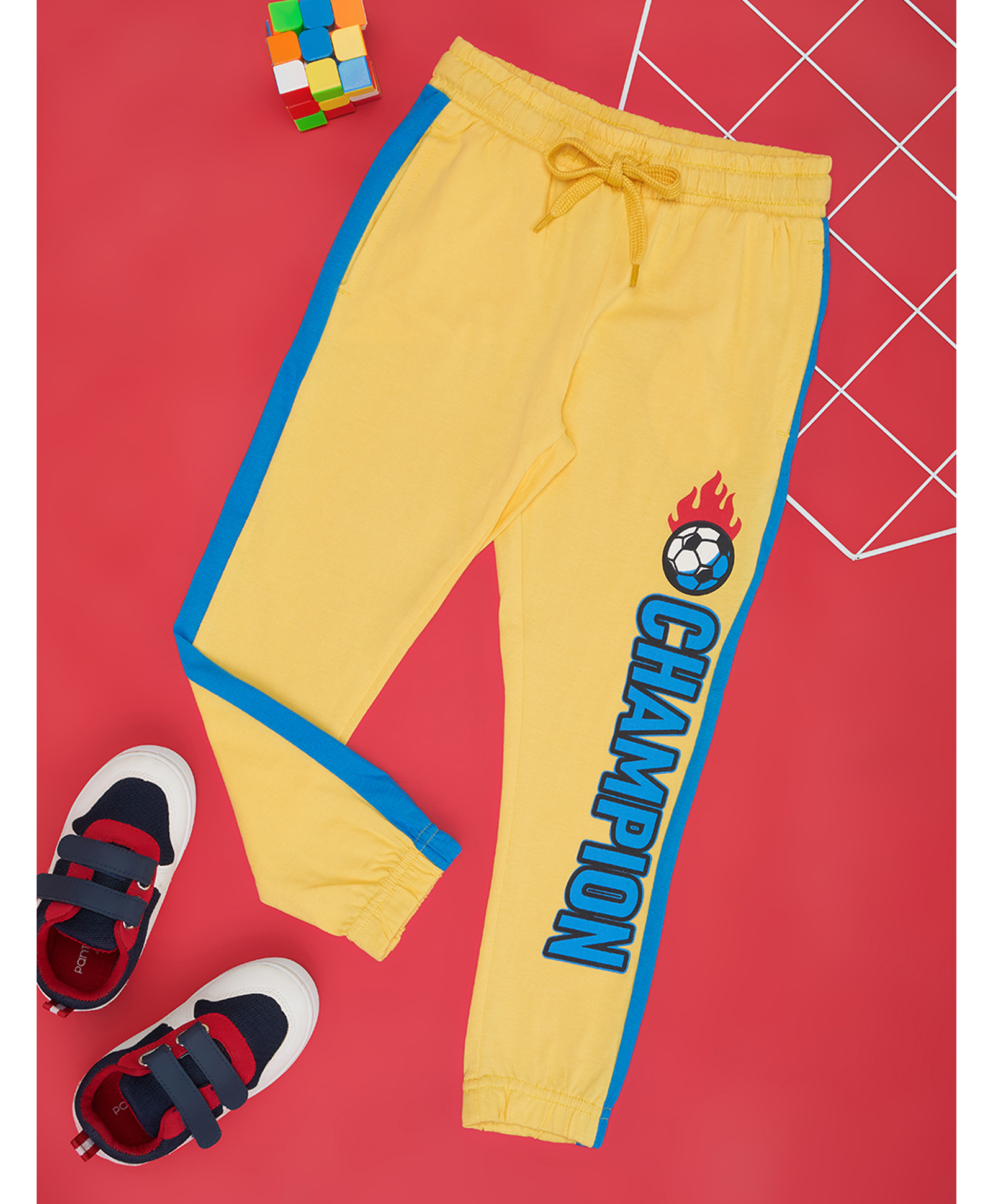 Pantaloons Junior Cotton Knit Champion Text Printed Track Pants - Yellow-image-11
