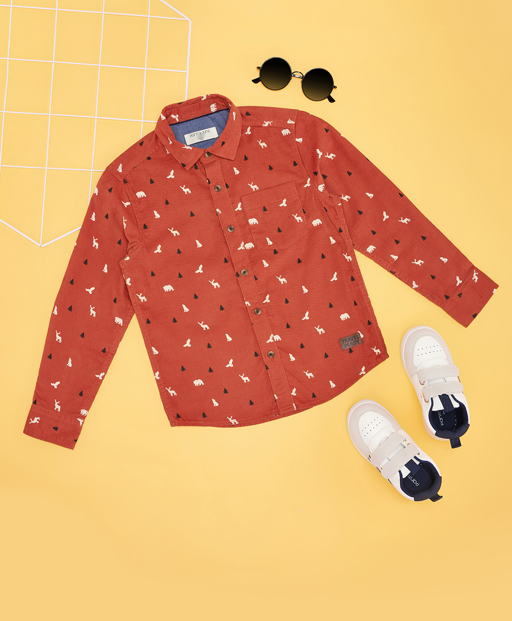 Pantaloons Junior Cotton Woven Full Sleeves Animals Printed Shirt - Rust Orange-picture-26
