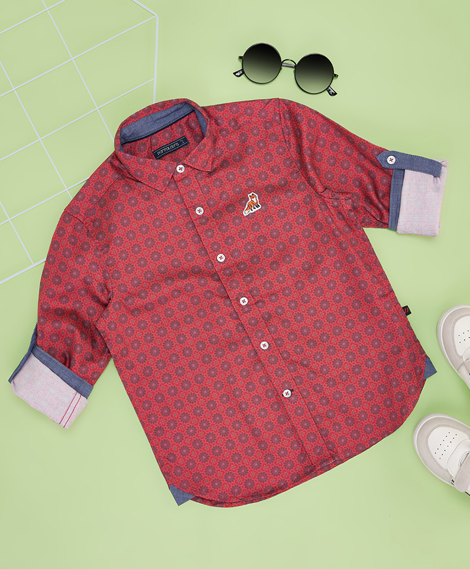 Pantaloons Junior Cotton Woven Full Sleeves Abstract Printed Shirt - Red-picture-32
