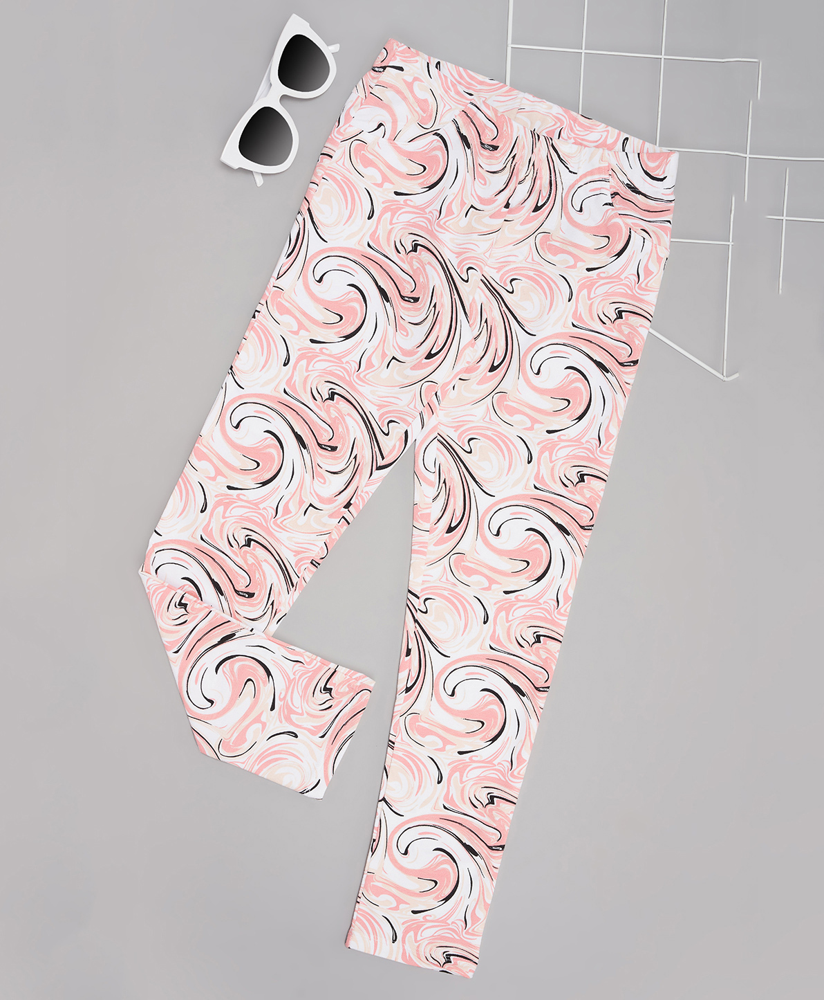 Pantaloons Junior Woven Marble Printed Leggings - White-image-35