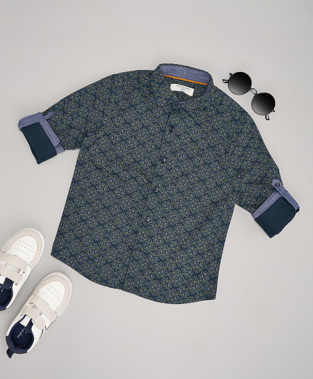 Pantaloons Junior Cotton Woven Full Sleeves Abstract Printed Shirt - Navy Blue-picture-12