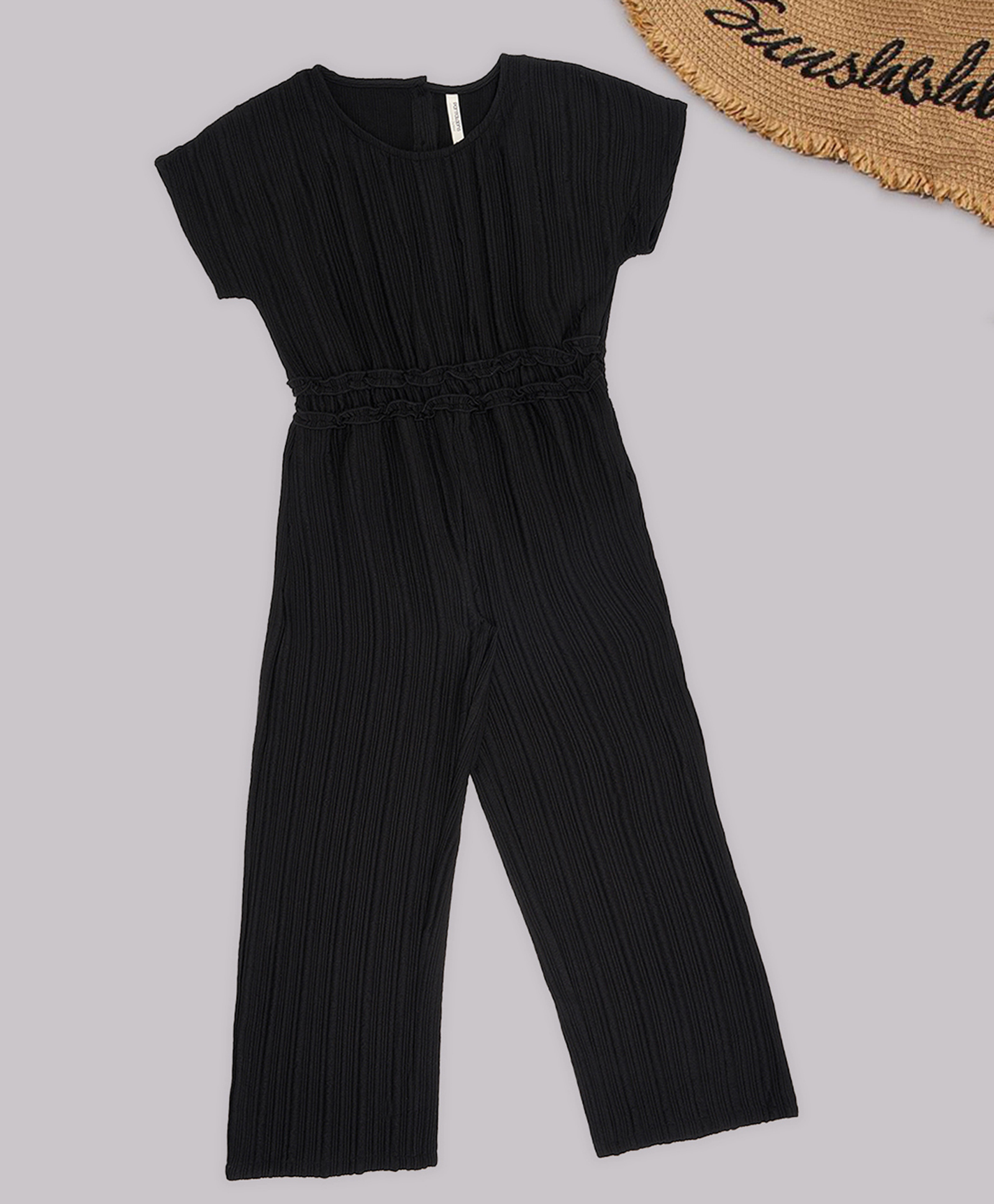Pantaloons Junior Woven Half Sleeves Frill Detailed Jumpsuit - Black-picture-28