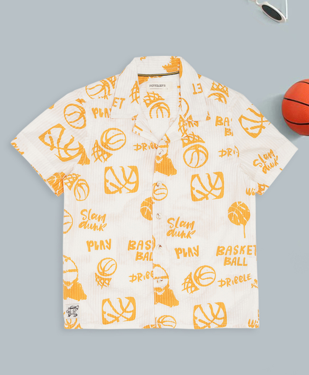 Pantaloons Junior Cotton Woven Half Sleeves Basketball Printed Shirt - Off White-picture-22