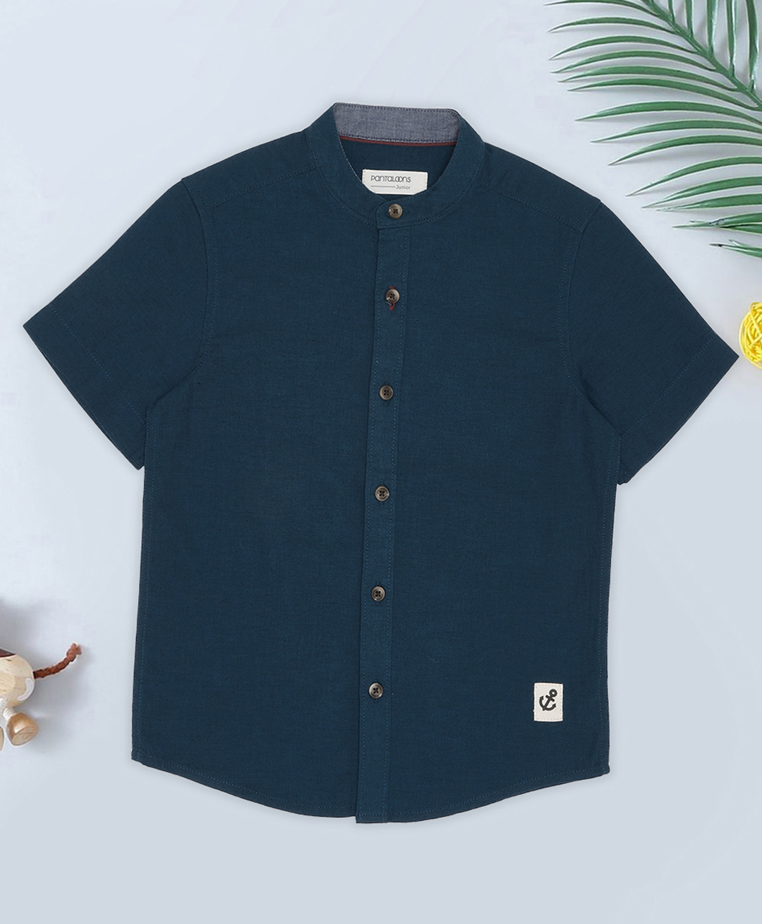 Pantaloons Junior Cotton Flax Woven Half Sleeves Solid Shirt - Teal Blue-picture-34