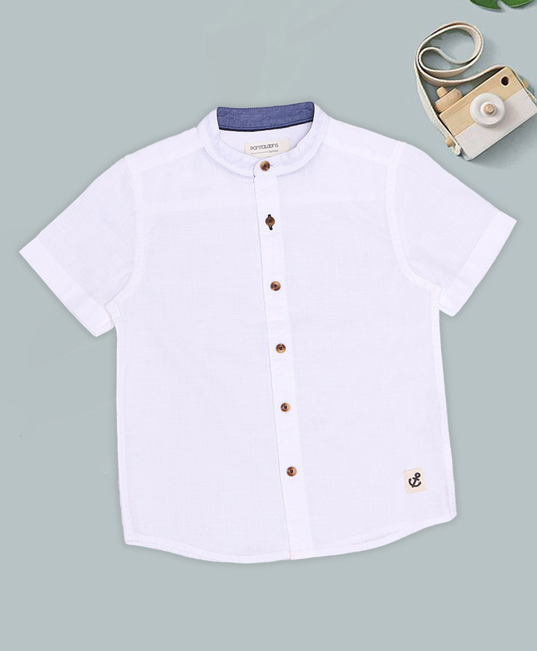 Pantaloons Junior Cotton Flax Woven Half Sleeves Solid Shirt - White-picture-27