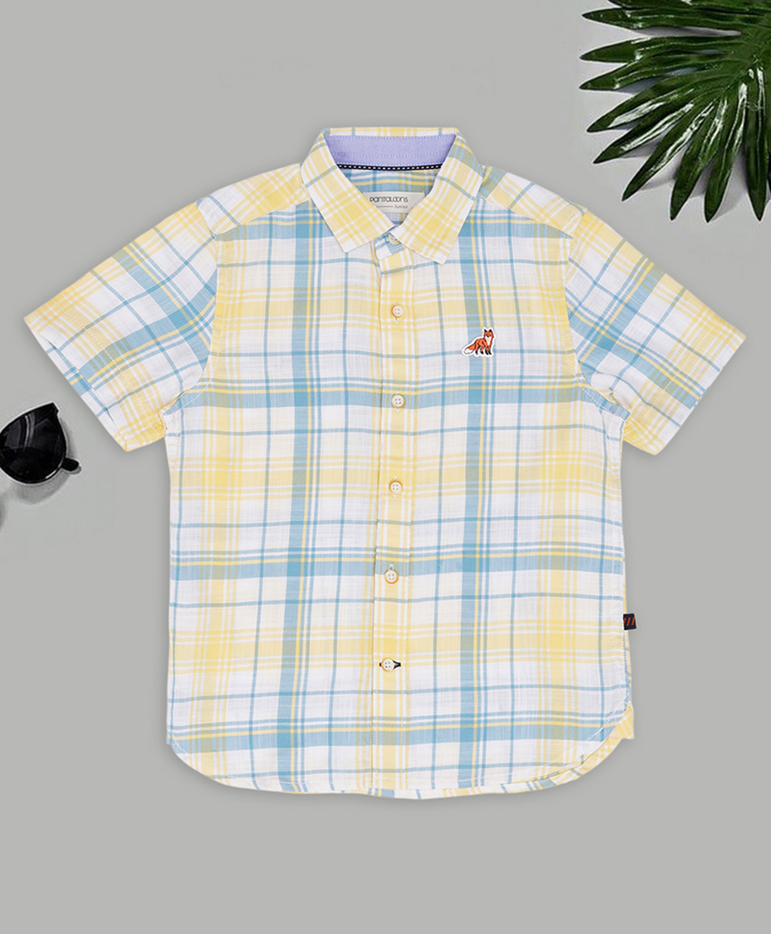 Pantaloons Junior Cotton Woven Half Sleeves Tartan Checked Shirt - Yellow-image-16
