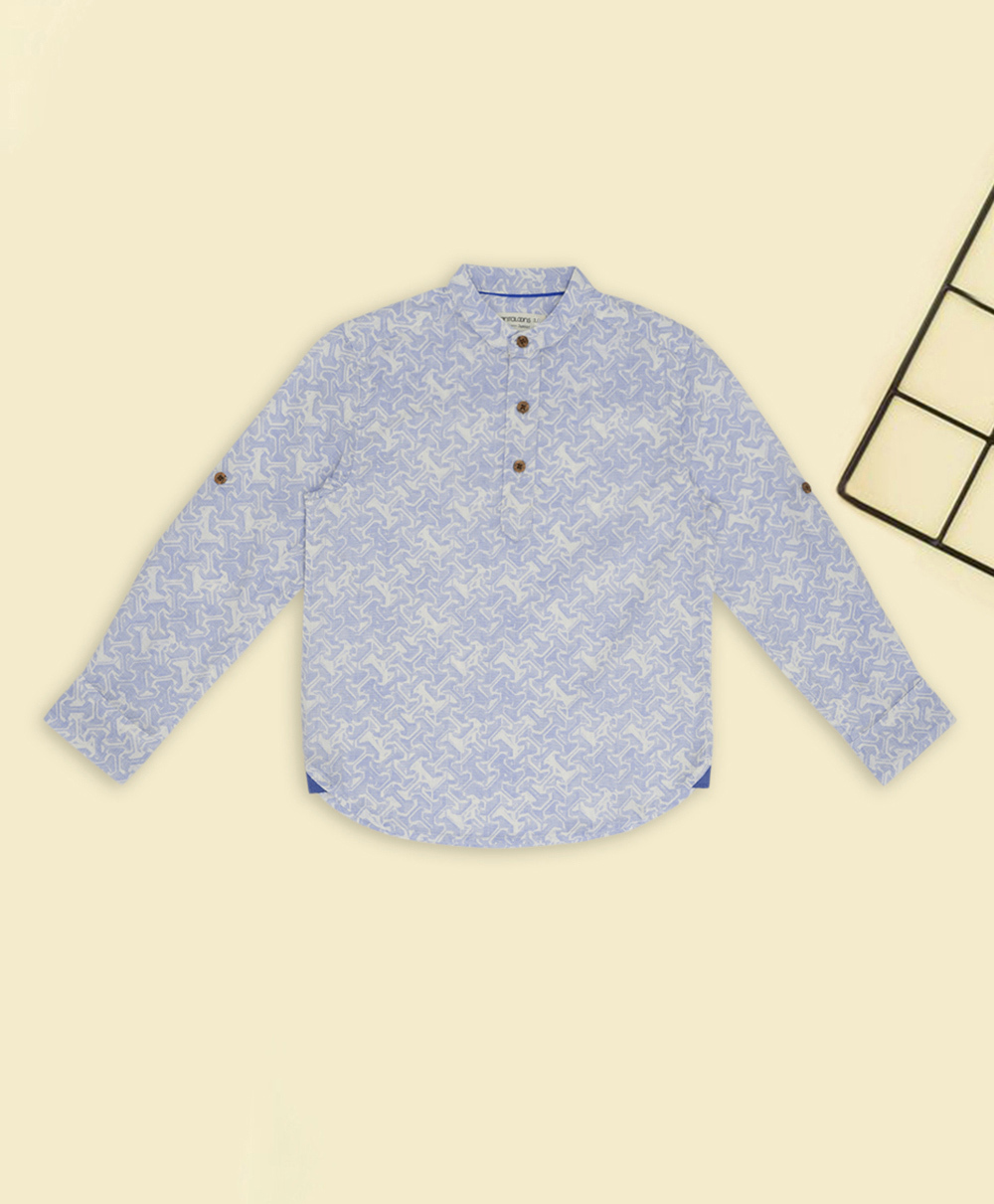 Pantaloons Junior Cotton Woven Full Sleeves Abstract Printed Kurta Style Shirt - Blue-picture-41