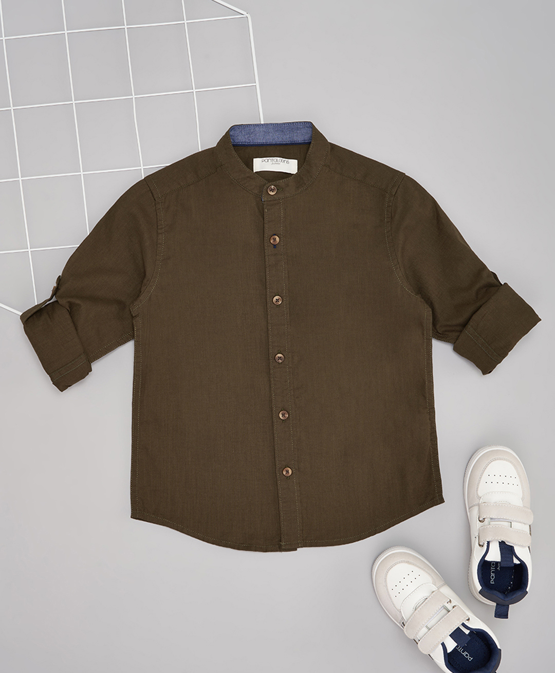 Pantaloons Junior Cotton Woven Full Sleeves Solid Shirt - Olive Green-picture-40