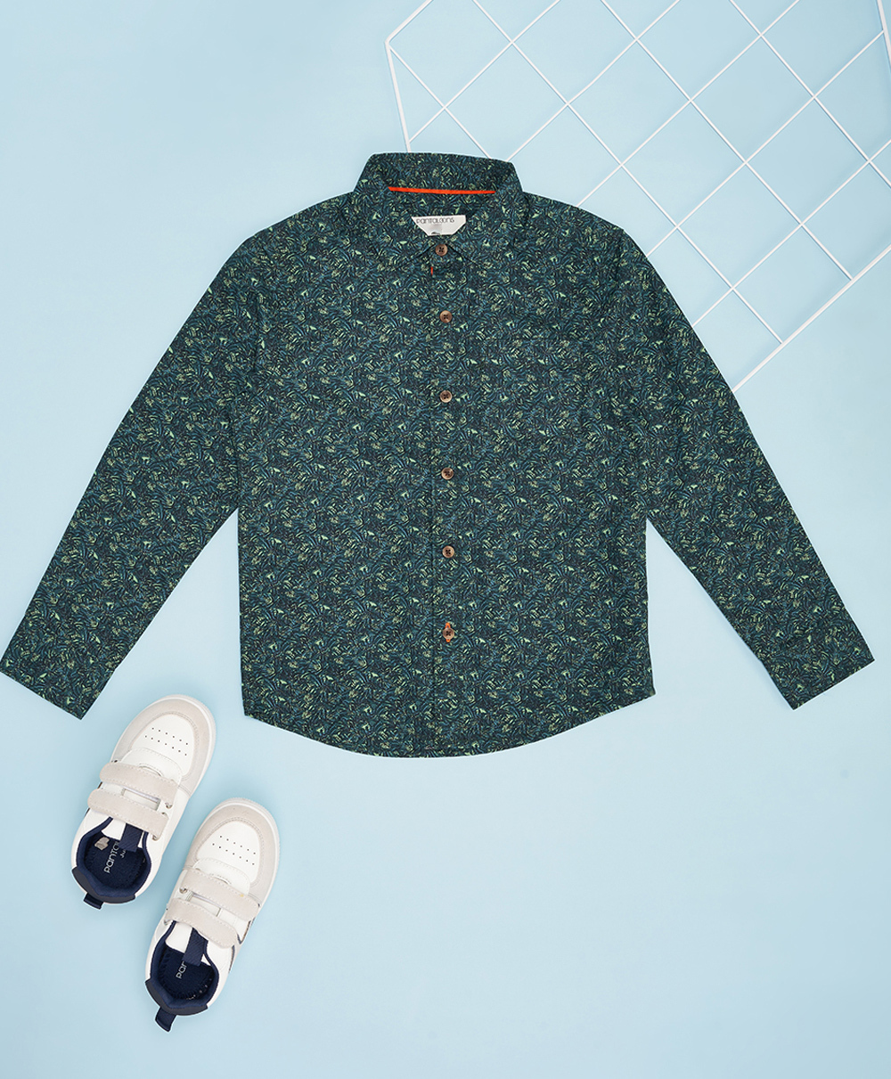 Pantaloons Junior Cotton Woven Full Sleeves Leaves Printed Shirt - Green-picture-20