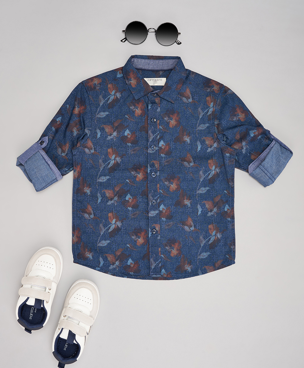 Pantaloons Junior Cotton Woven Full Sleeves Floral Printed Shirt - Blue-picture-40