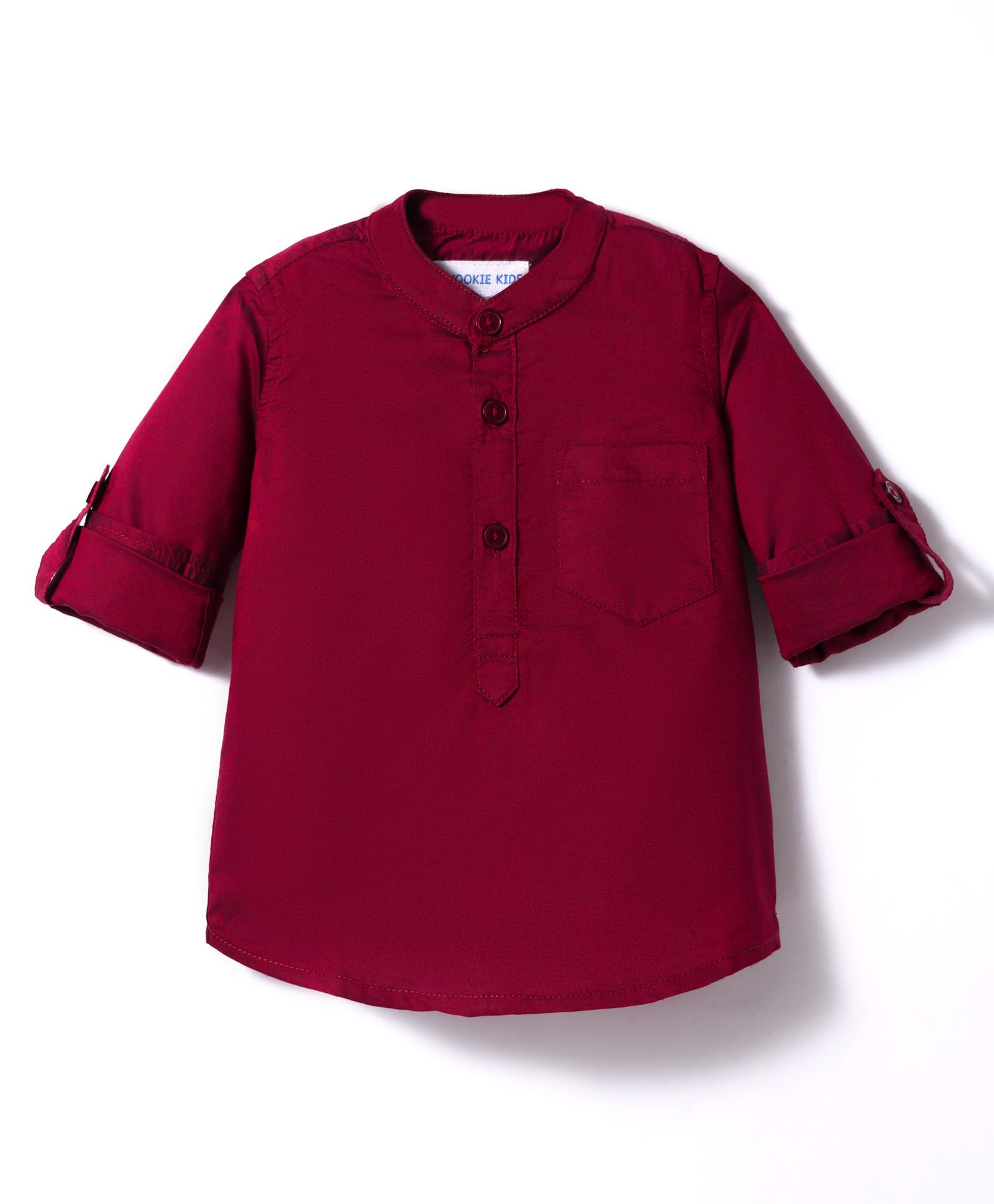 kookie kids india Kookie Kids Woven Full Sleeves Solid Color Kurta Shirt - Burgundy-picture-18