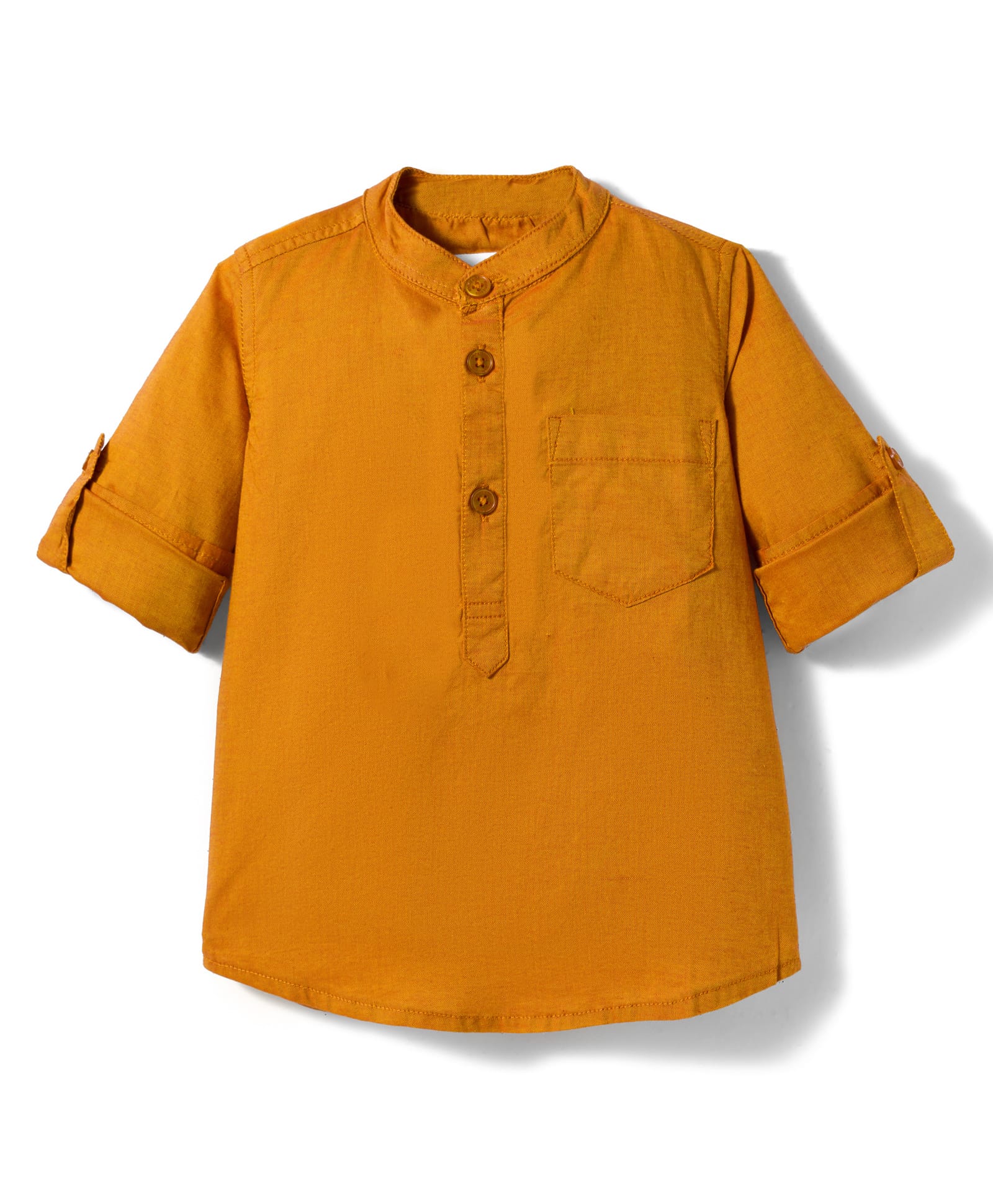 kookie kids india Kookie Kids Cotton Woven Full Sleeves Solid Color Kurta Shirt - Mustard-picture-28