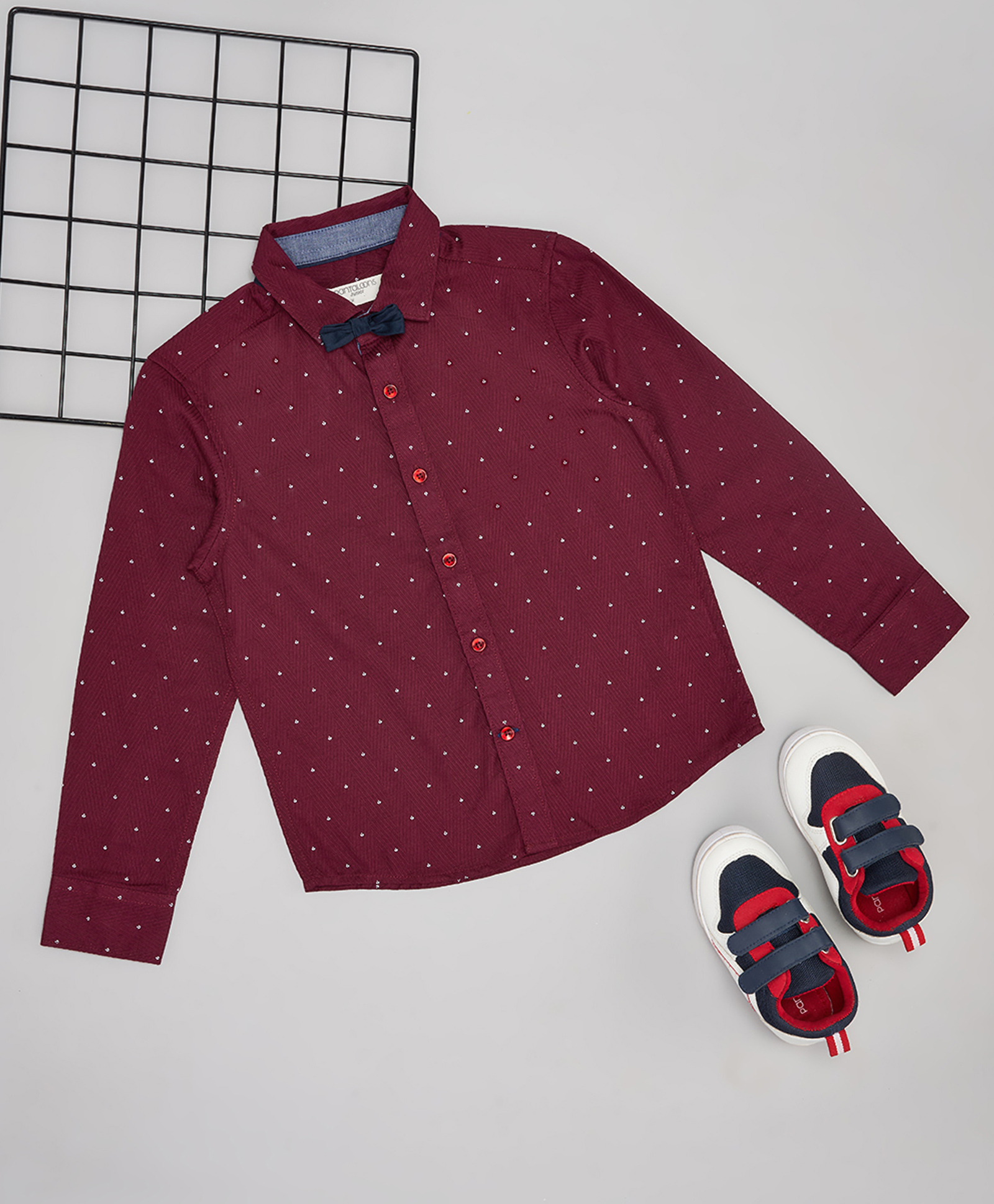 Pantaloons Junior Cotton Woven Full Sleeves Abstract Printed Shirt With Bow - Maroon-picture-43