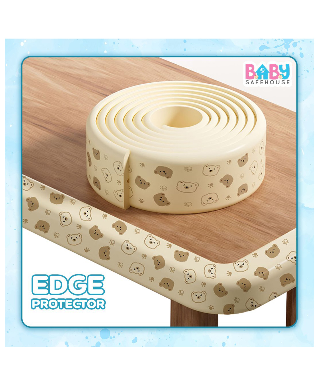 BabySafeHouse Multifunction Printed Furniture Edge Guard Strip Pre-Taped with Adhesive (6.5ft- Bear Print in Beige Color) for Baby Proofing & Child Safety-picture-13