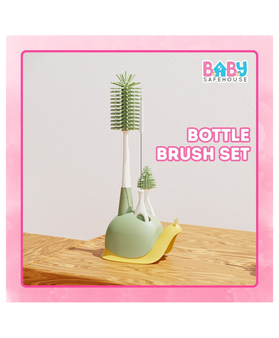 BabySafeHouse Silicon Bottle Cleaning Brush Set with Stand, Includes Feeding Bottle Cleaner, Nipple & Straw Cleaner- Set of 3 (Green Color)-image-19