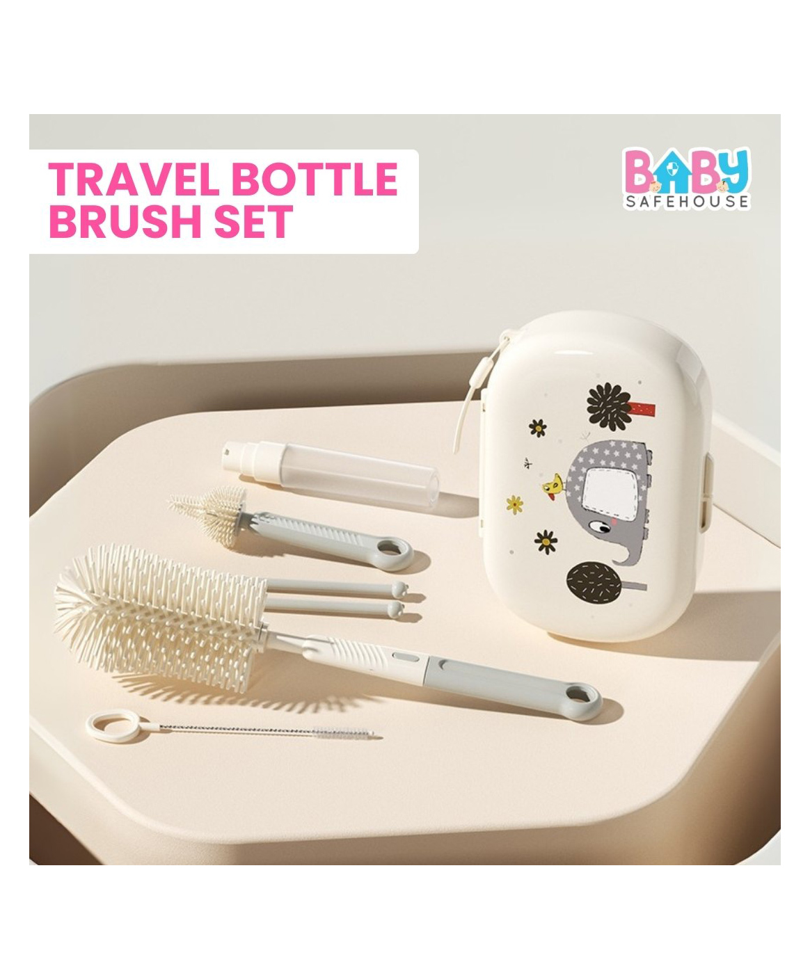 BabySafeHouse Silicon Bottle Cleaning Brush Set for Travel with Drying Rack and Liquid Soap Dispenser, Includes Feeding Bottle Cleaner, Nipple & Straw Cleaner-image-47