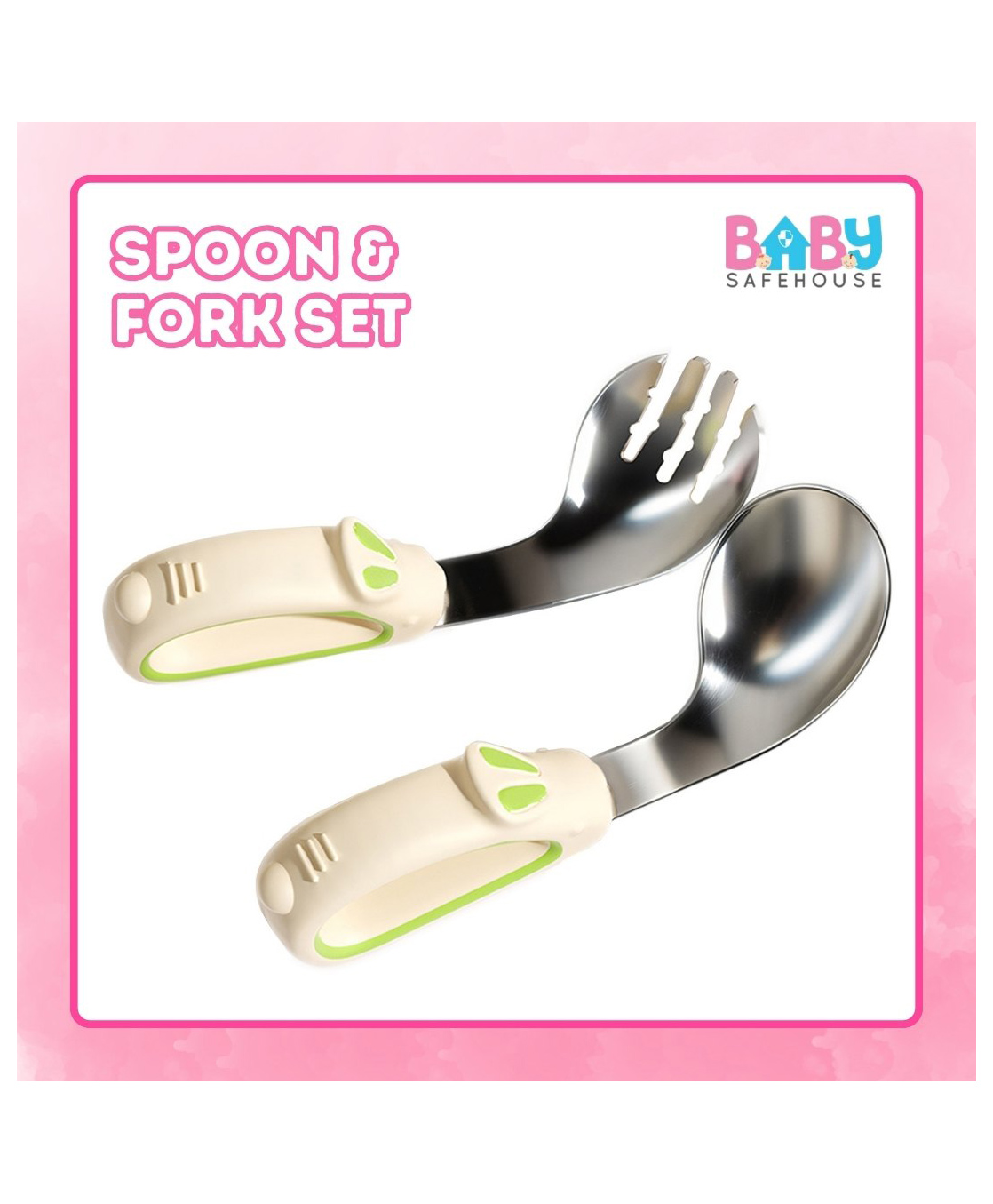 BabySafeHouse Stainless Steel Spoon & Fork- Easy Grip Utensils for Infants & Toddlers to encourage Independent Eating (6 months- 2 years)-picture-16