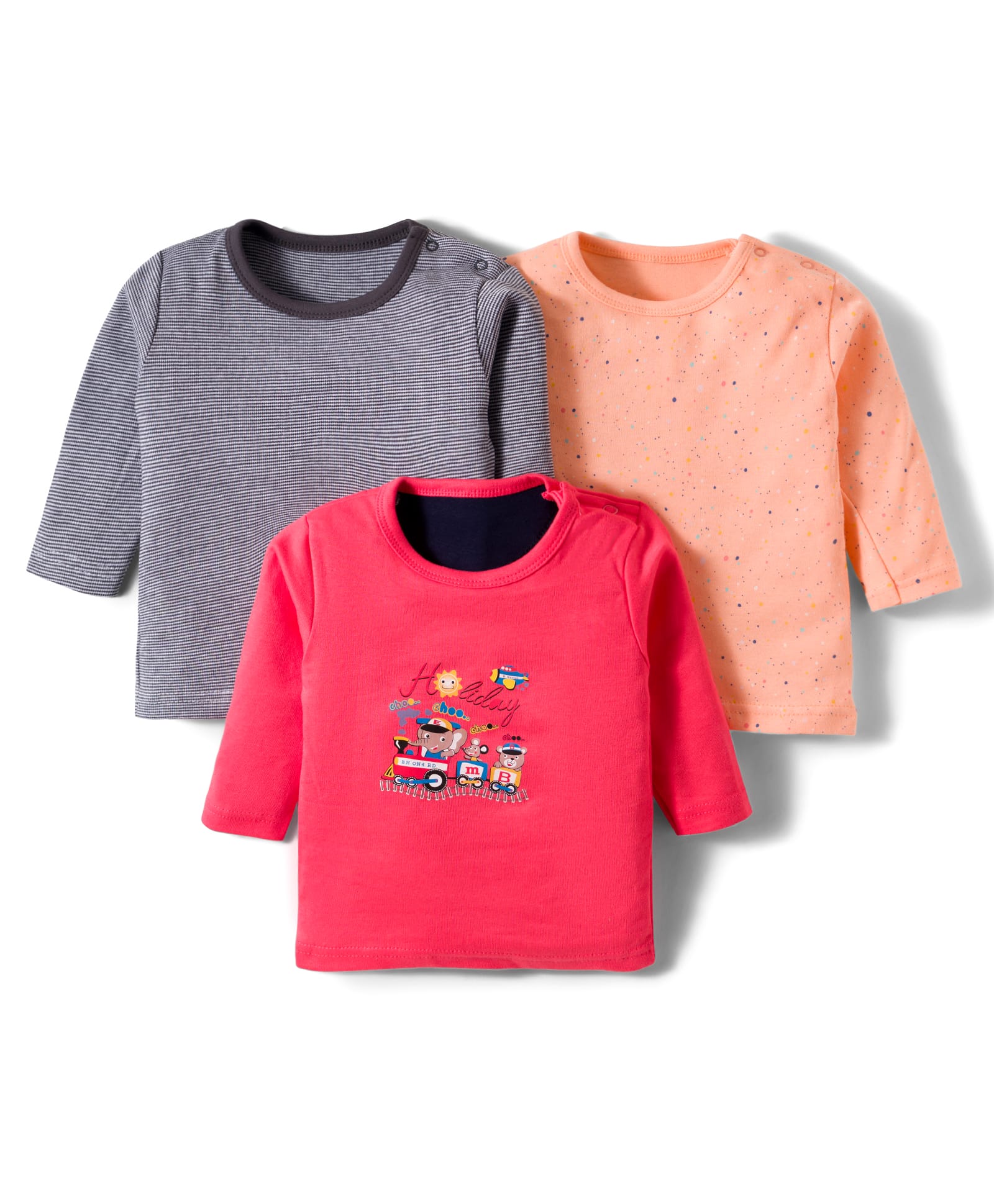 Kidi Wav Pack Of 3 Full Sleeves Striped & Animals In Train Printed Tee - Multi Colour-picture-11