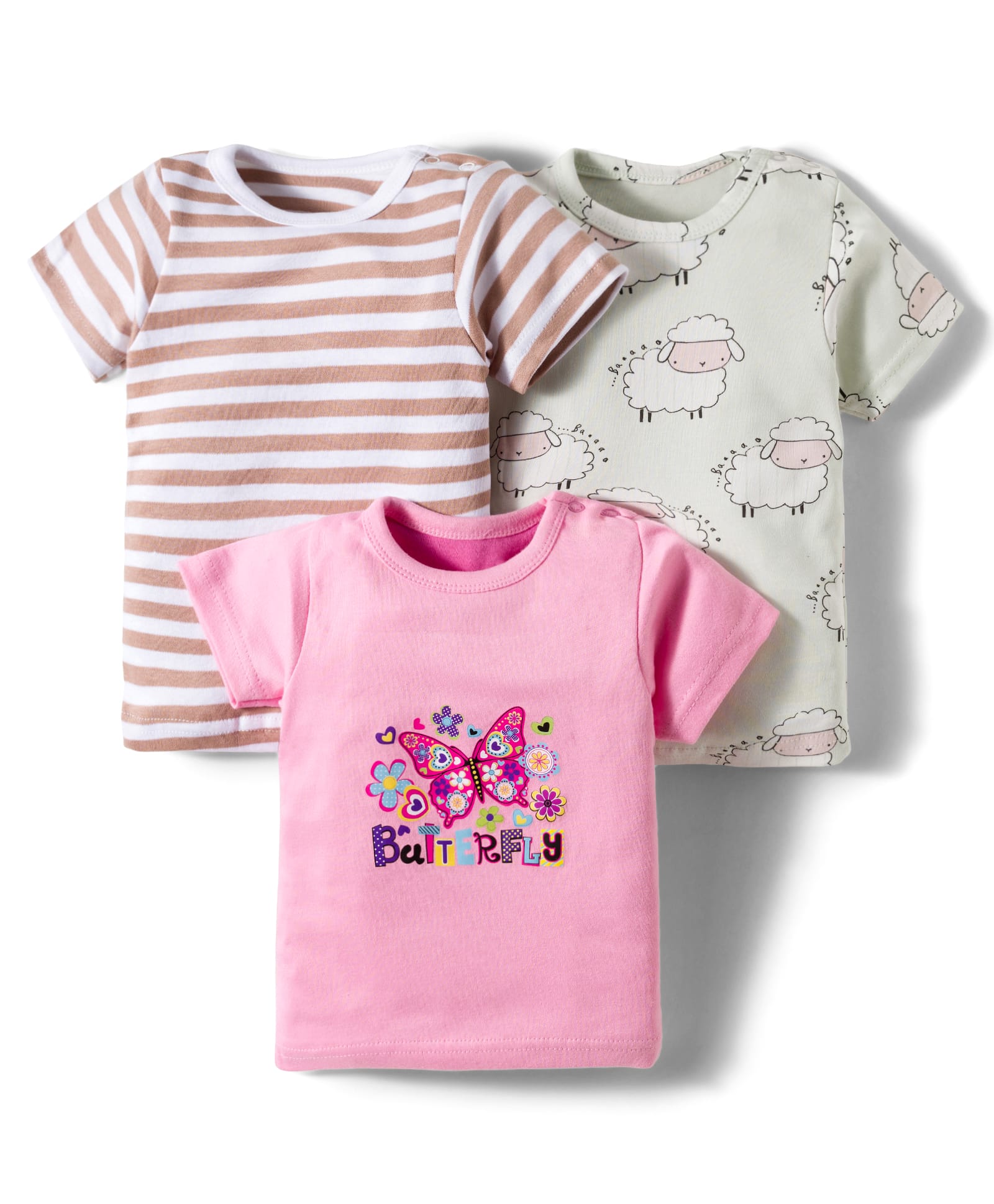 Kidi Wav Pack Of 3 Full Sleeves Striped & Sheep Printed Tee - Multi Colour-picture-22