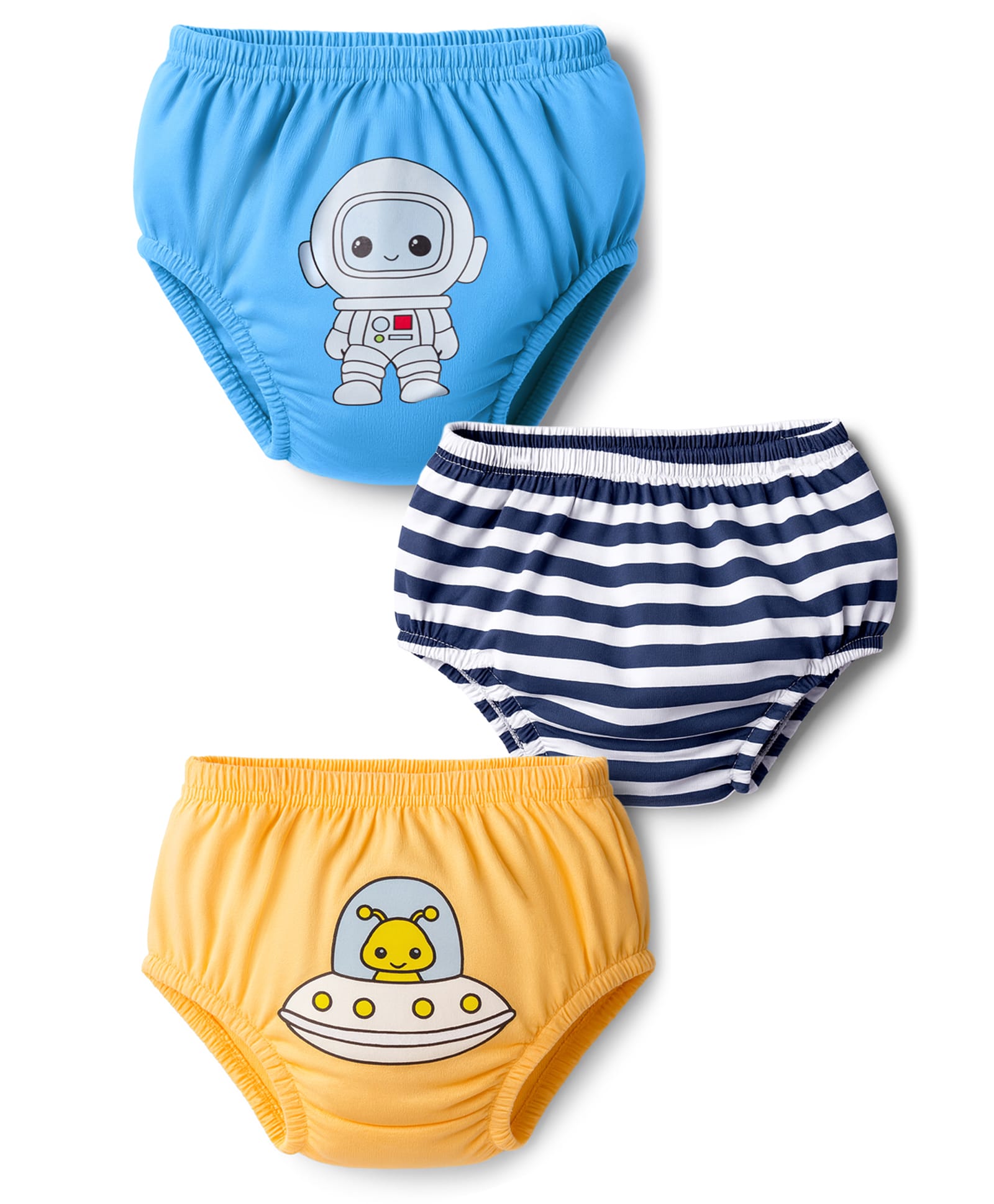 Doodle Poodle 100% Cotton Single Jersey Knit Briefs With Space Theme Print Pack Of 3 - Yellow Navy Blue & Light Blue-picture-11