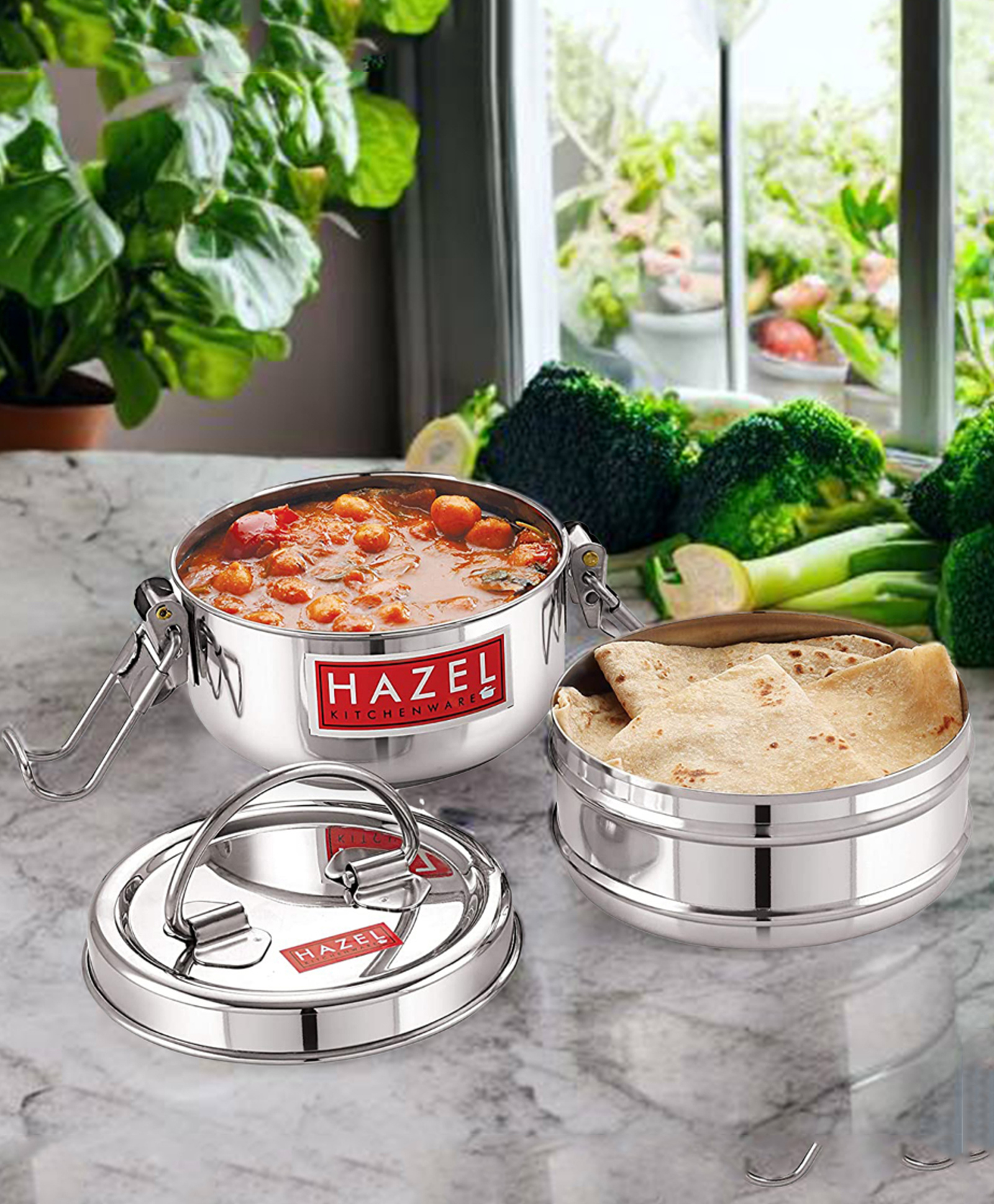 HAZEL Stainless Steel 2 Containers with Locking Clip Tiffin, 450 ML-picture-46