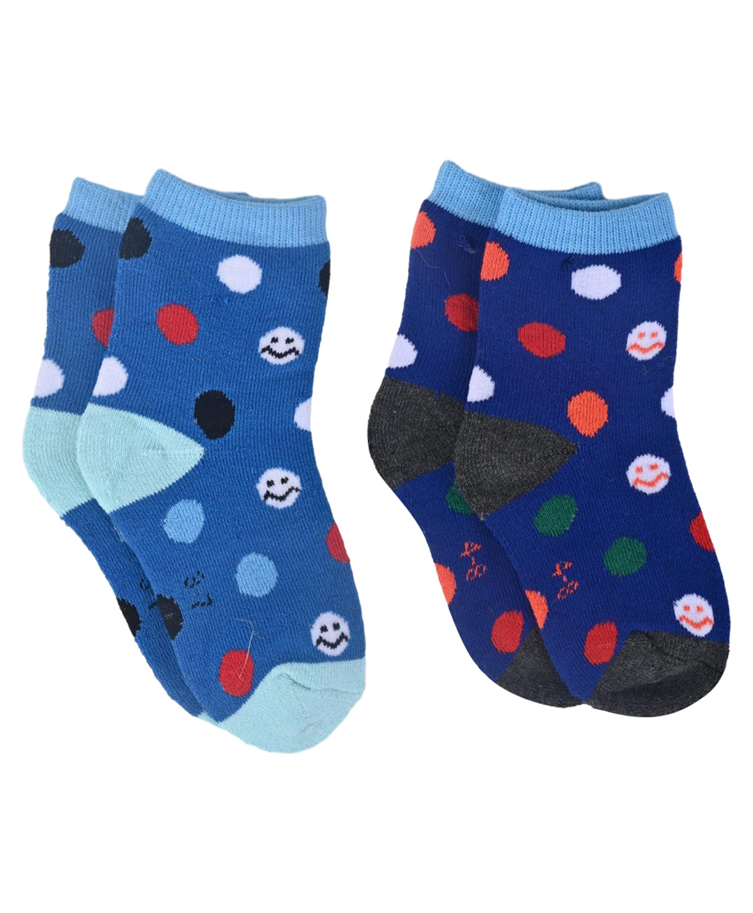 Kid-O-World Cotton Knit Pack Of 2 Polka Dots & Smiley Printed Socks - Blue-picture-29